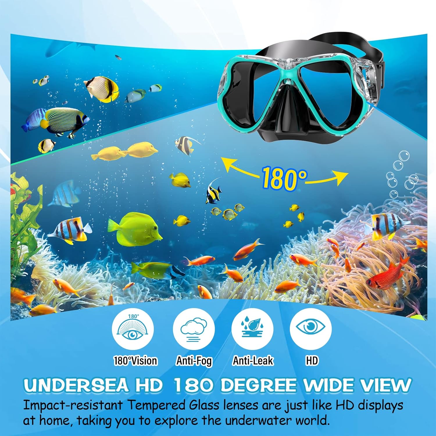 Greatever Dry Snorkel Set,Panoramic Wide View Anti-Fog Scuba Diving Mask,Professional Snorkeling Gear for Adults Kids - Image 2