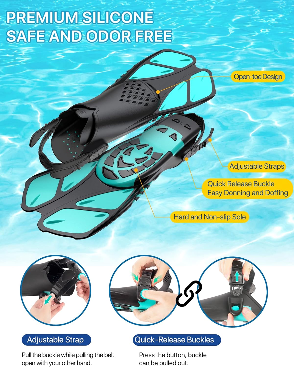 Snorkeling Gear for Adults Men Women,4 in 1 Snorkel Set with Panoramic View Diving Mask Anti-Fog Anti-Leak,Dry Top Snorkel,Fins and Travel Bag for Swimming,Snorkeling and Travel Diving - Image 4