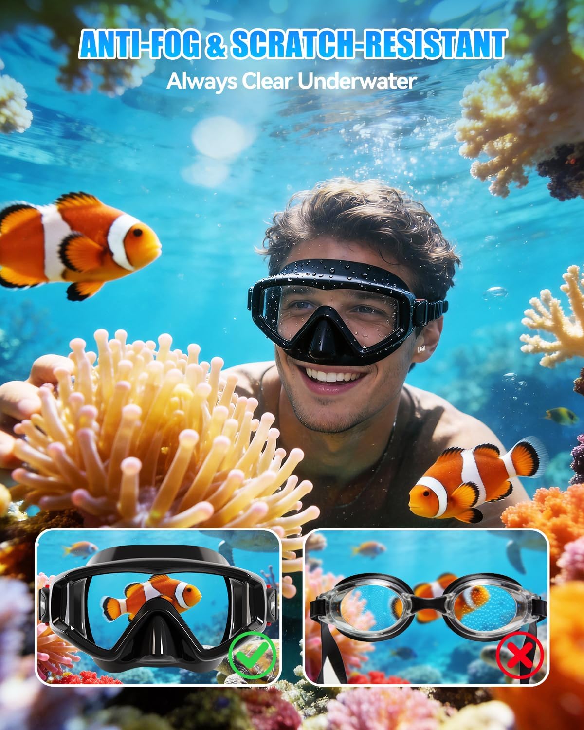 Aegend Diving Mask for Adult & Teen - Panoramic Anti-Fog Comfort Fit Goggles with Mesh Bag for Snorkeling, Scuba Diving, Freediving & Swimming - Image 4