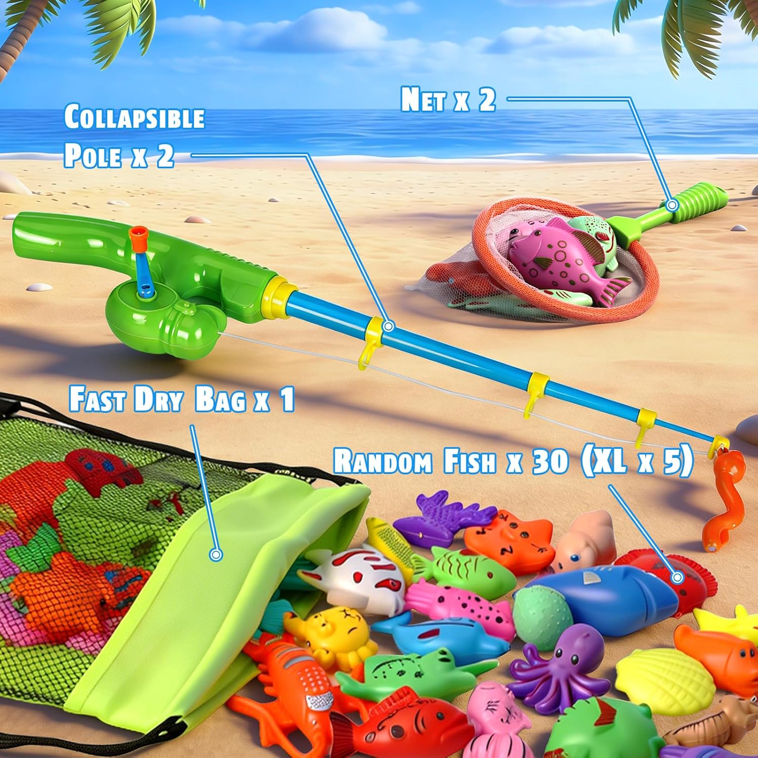 CozyBomB™ Magnetic Fishing Toys Game Set for Kids | Water Table Bathtub Kiddie Pool Party Pole Rod Net, Outdoor Plastic Floating Fish, Toddler Bath Color Ocean Sea Animals Birthday Gift Age 3-5 6 4-8 - Image 2