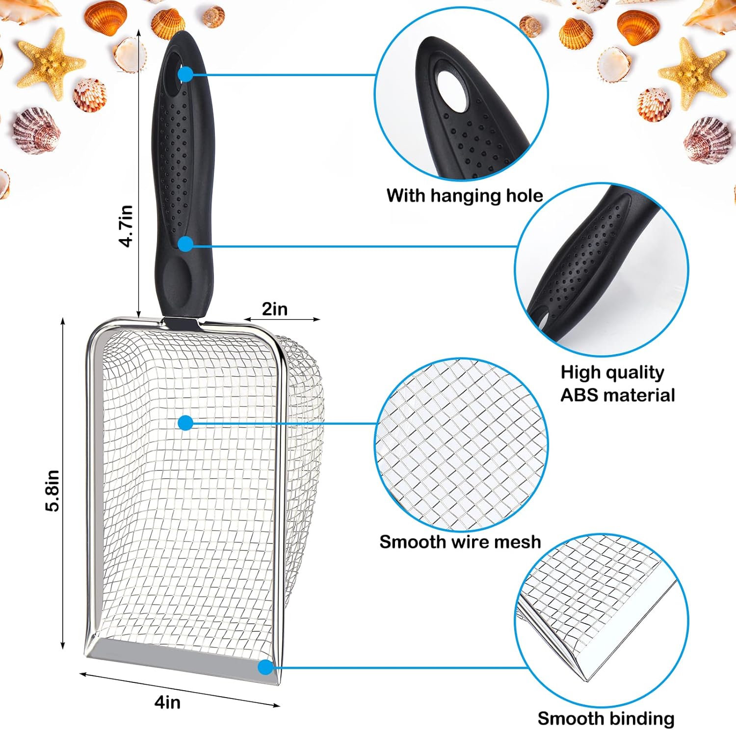 Beach Mesh Shovel with Mesh Beach Bag for Shell Collecting, Kids Filter Sand Scooper for Picking Up Shells, Shark Tooth Sifter Dipper for Boys and Girls, Toy - Image 4