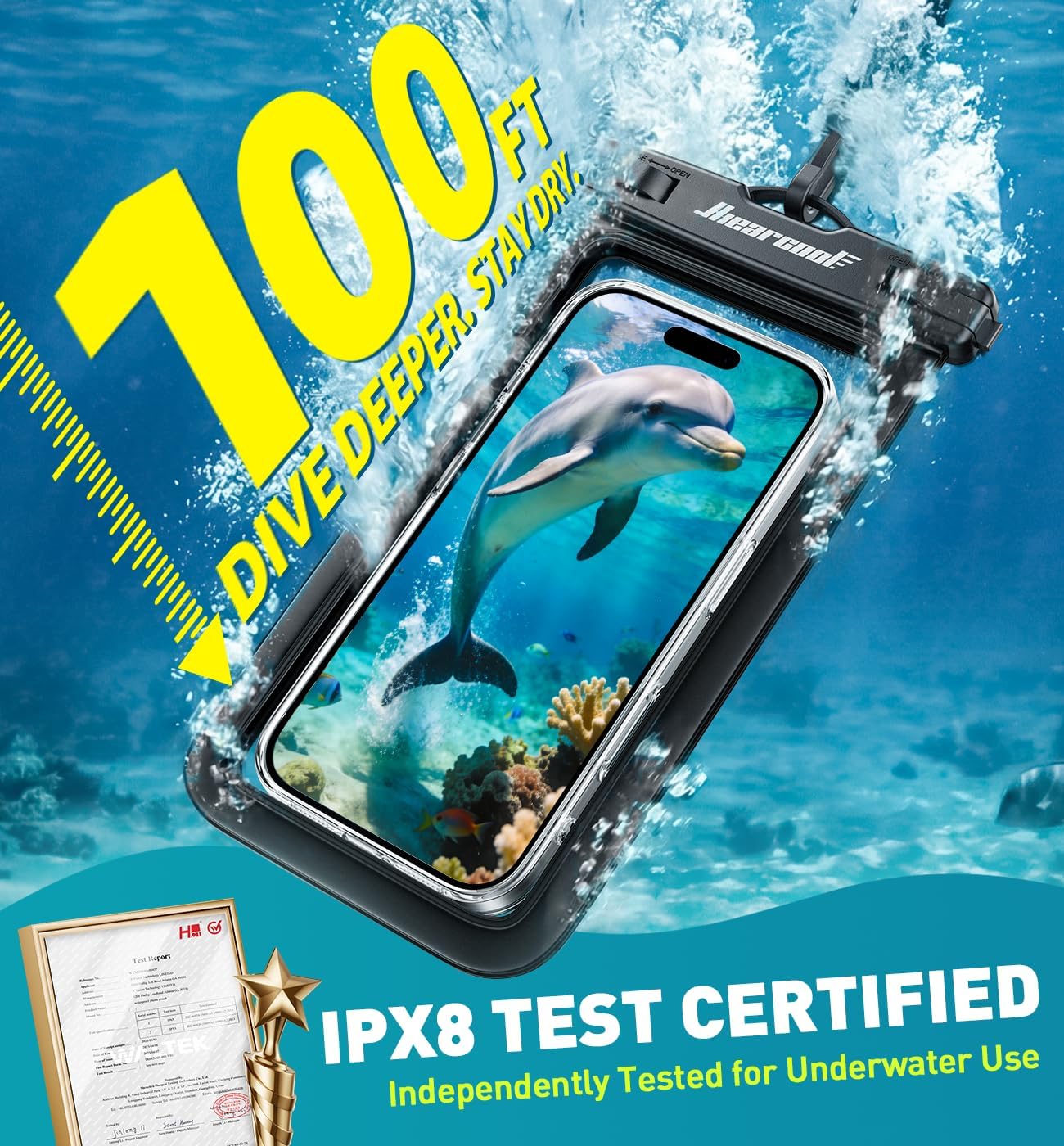 Hiearcool Waterproof Phone Pouch,Underwater Phone Cases Compatible for iPhone 17 16 15 14 13 Pro Max,Waterproof Dry Bag for Cruise Travel Essentials Phone Water Protector Pouch-Black&Bright Red-2Pack - Image 2