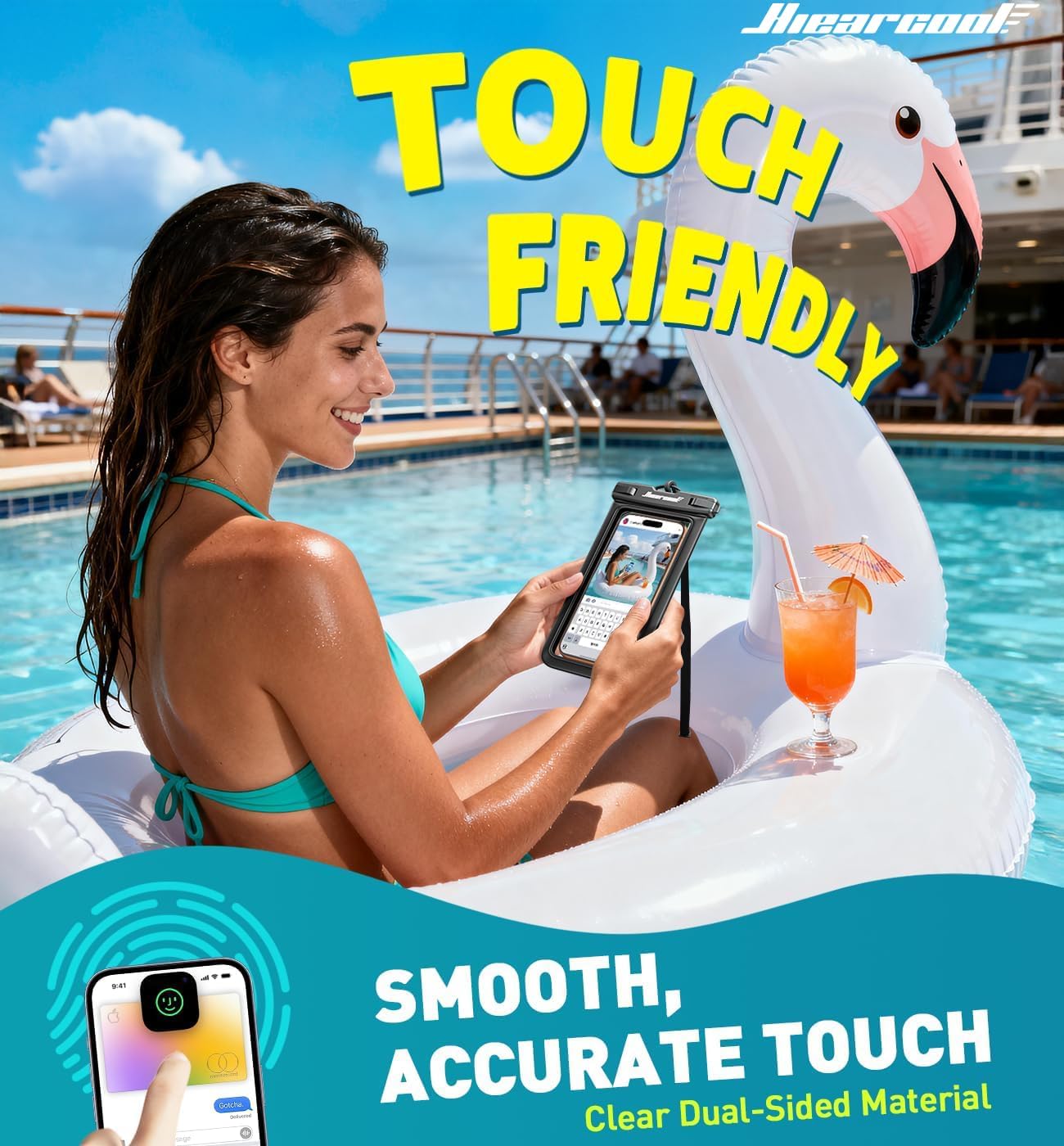 Hiearcool Waterproof Phone Pouch,Underwater Phone Cases Compatible for iPhone 17 16 15 14 13 Pro Max,Waterproof Dry Bag for Cruise Travel Essentials Phone Water Protector Pouch-Black&Bright Red-2Pack - Image 4