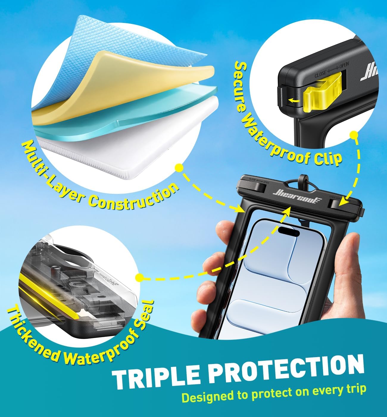 Hiearcool Waterproof Phone Pouch,Underwater Phone Cases Compatible for iPhone 17 16 15 14 13 Pro Max,Waterproof Dry Bag for Cruise Travel Essentials Phone Water Protector Pouch-Black&Bright Red-2Pack - Image 6