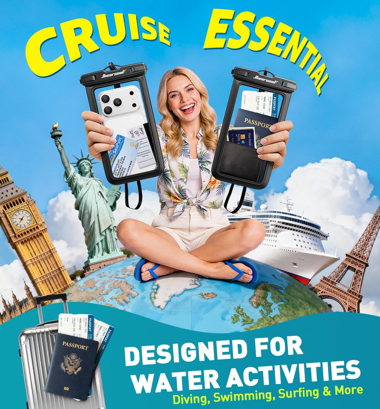 Hiearcool Waterproof Phone Pouch,Underwater Phone Cases Compatible for iPhone 17 16 15 14 13 Pro Max,Waterproof Dry Bag for Cruise Travel Essentials Phone Water Protector Pouch-Black&Bright Red-2Pack - Image 7