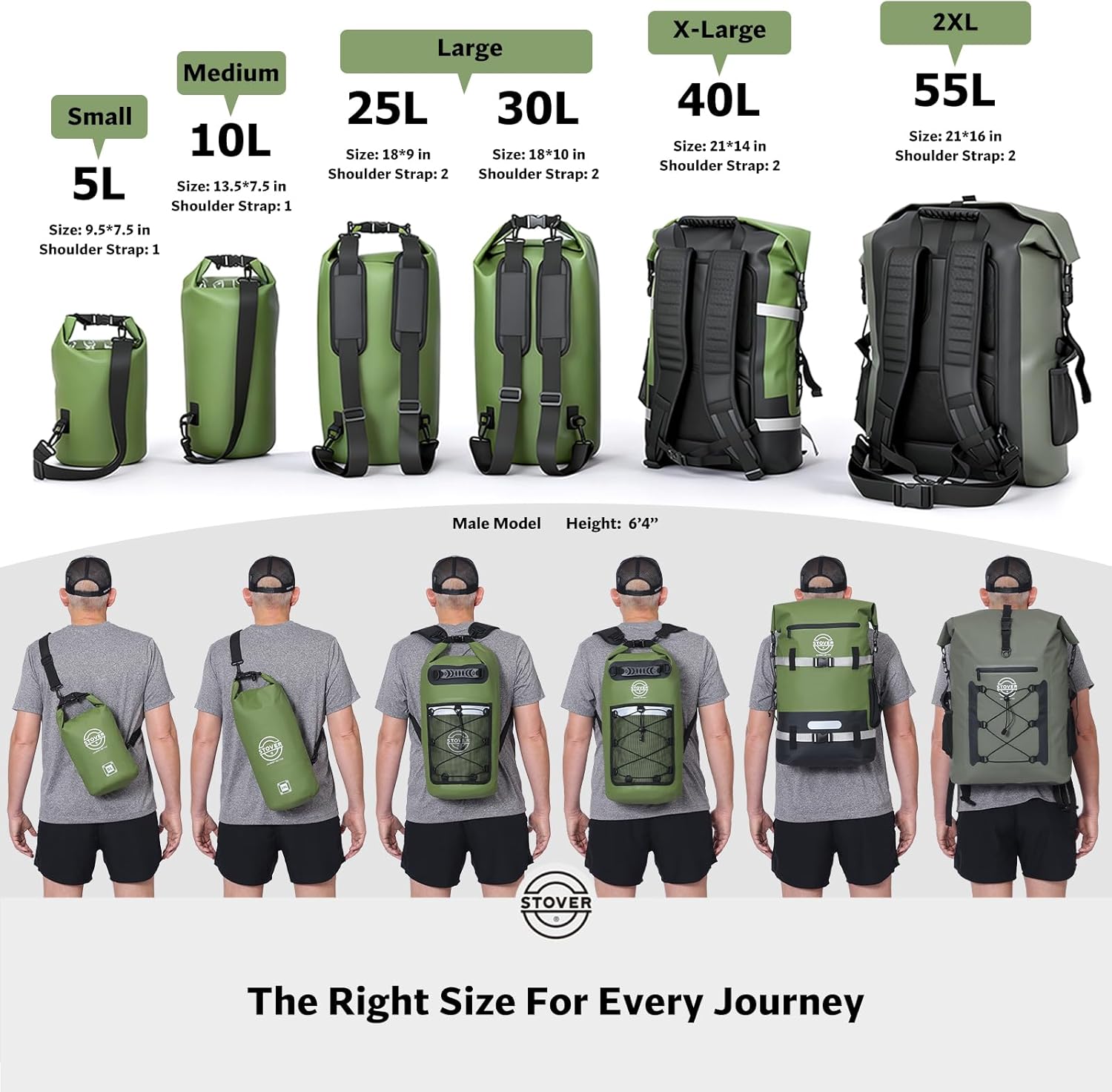 STOVER 5/10/25/30/40/55L Waterproof Dry Bag- Roll-Top Backpack w/Phone Case- Kayaking, Hiking, Camping, Boating- Men/Women - Image 8