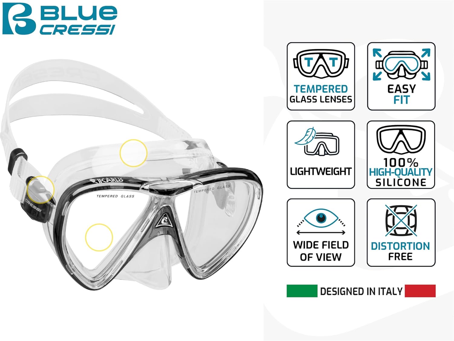 Cressi Adult Snorkel Set (Mask, Dry Snorkel, Adjustable Fins) - Light for Travel - Ocean Set: Designed in Italy - Image 4