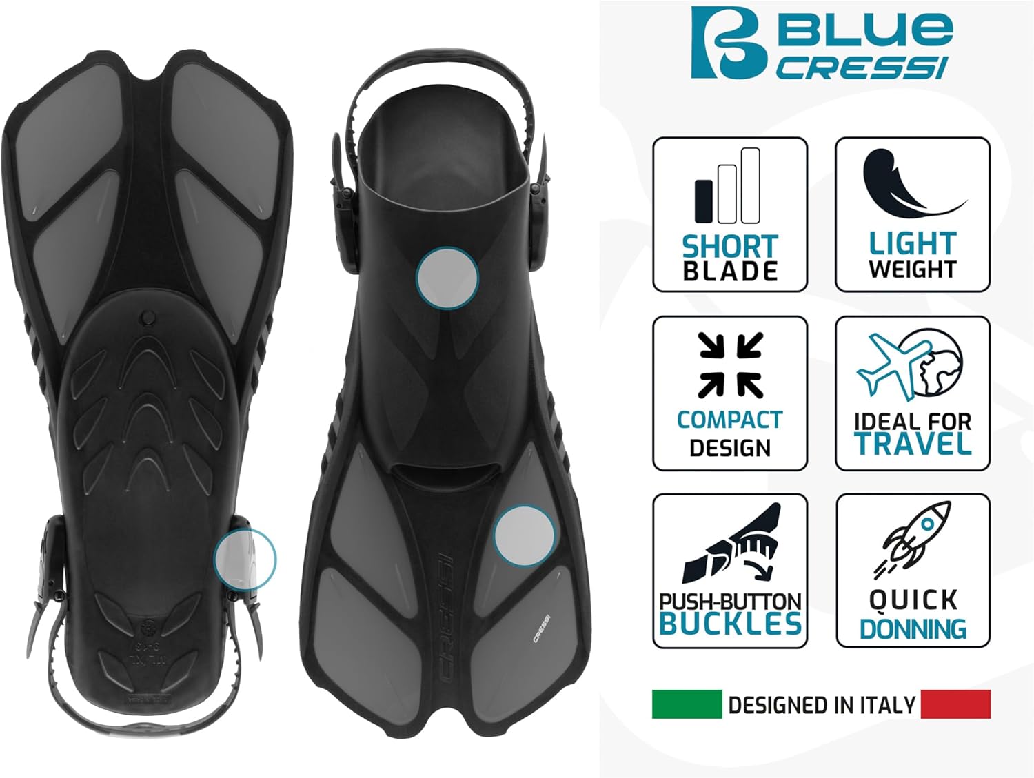 Cressi Adult Snorkel Set (Mask, Dry Snorkel, Adjustable Fins) - Light for Travel - Ocean Set: Designed in Italy - Image 7