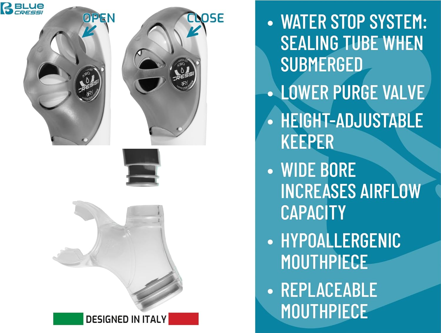 Cressi Adult Snorkel Set (Mask, Dry Snorkel, Adjustable Fins) - Light for Travel - Ocean Set: Designed in Italy - Image 11