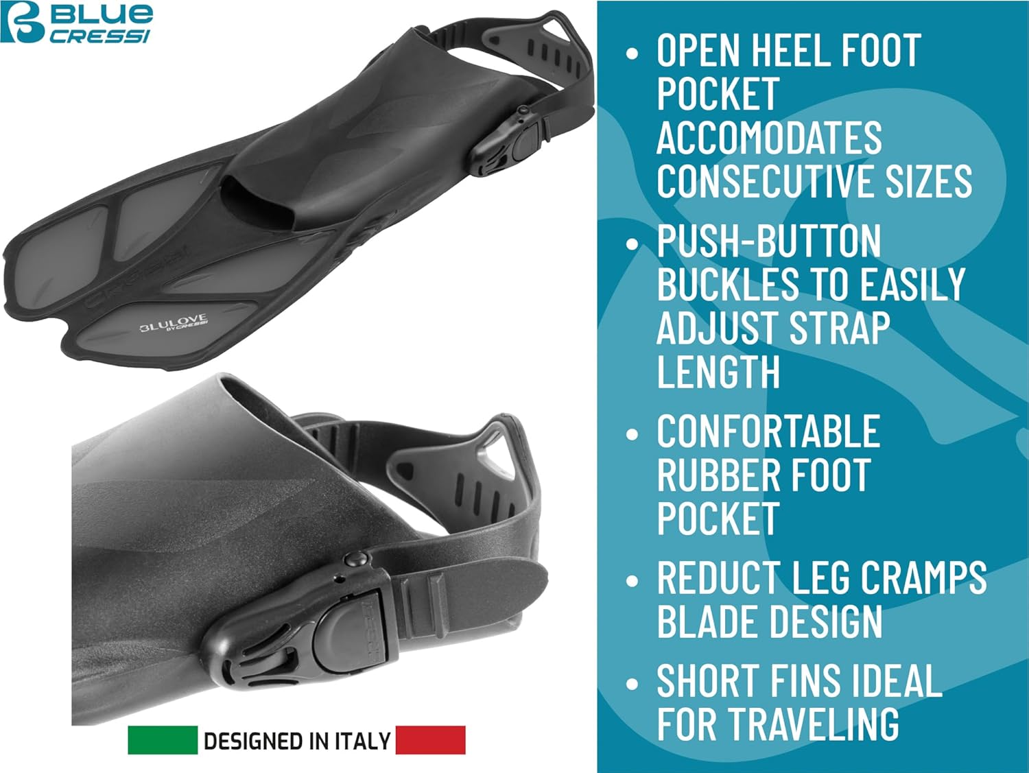 Cressi Adult Snorkel Set (Mask, Dry Snorkel, Adjustable Fins) - Light for Travel - Ocean Set: Designed in Italy - Image 12