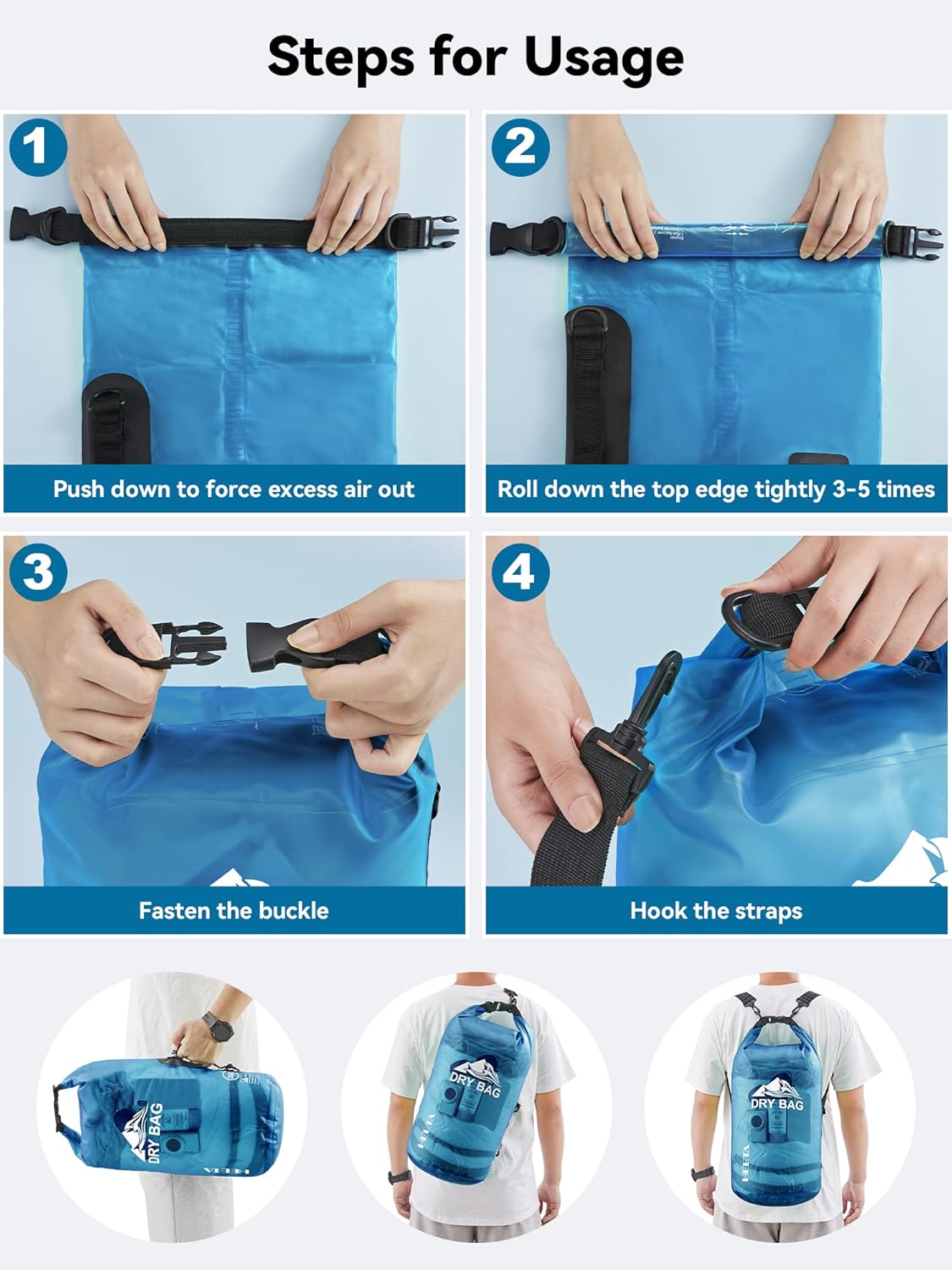 HEETA Dry Bag Waterproof for Women Men, 5L/10L/20L/30L/40L Roll Top Lightweight Dry Storage Bag Backpack with Phone Case for Travel Swimming Boating Kayaking Paddle Board Camping Beach Accessories - Image 5