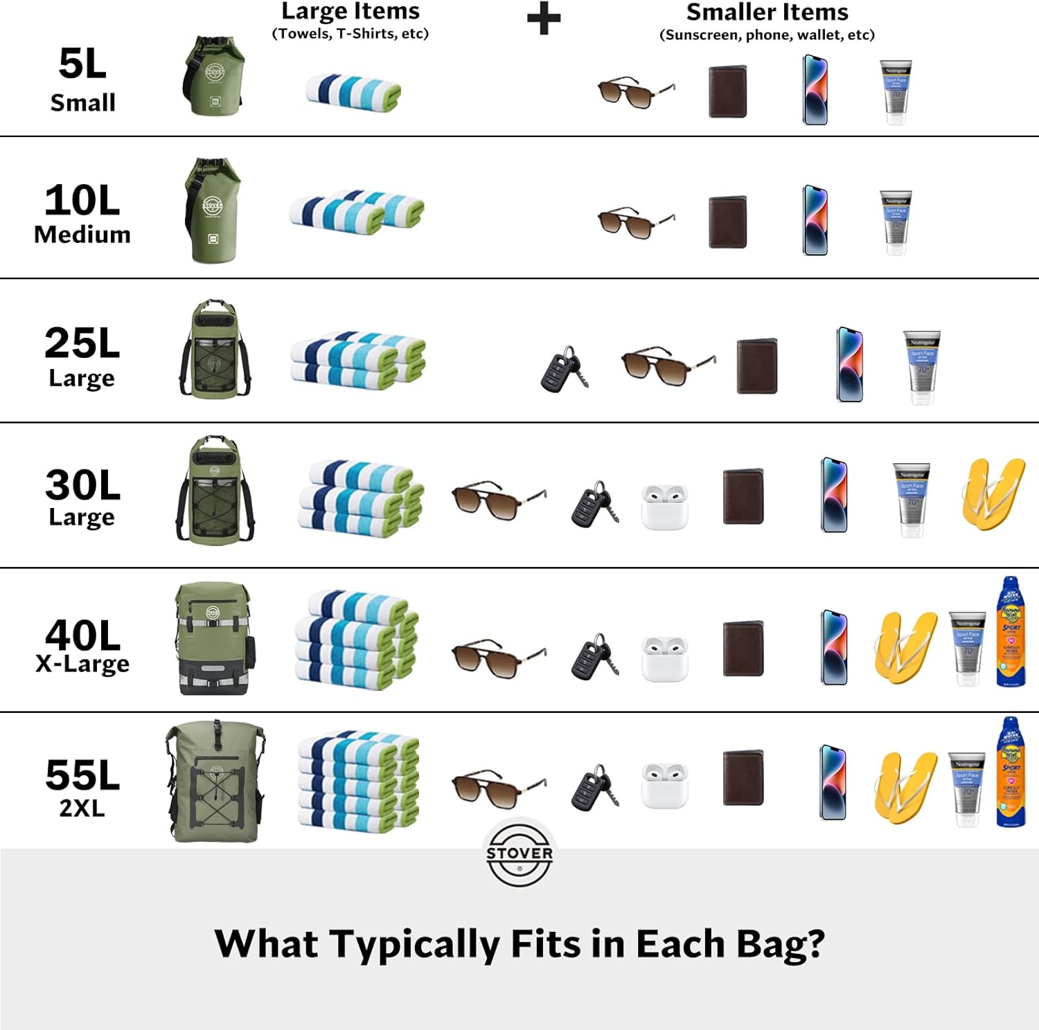 STOVER 5/10/25/30/40/55L Waterproof Dry Bag- Roll-Top Backpack w/Phone Case- Kayaking, Hiking, Camping, Boating- Men/Women - Image 8