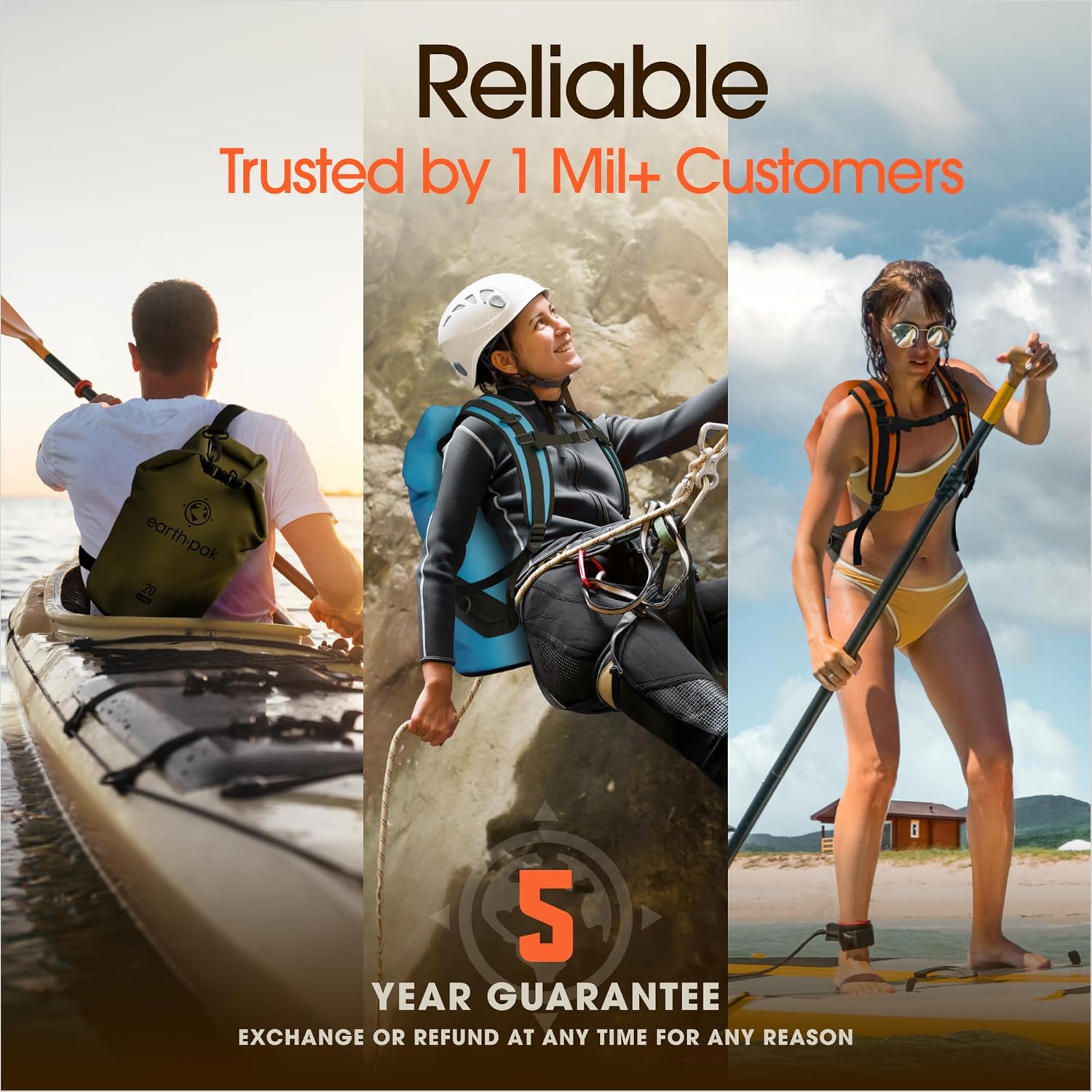 Earth Pak Waterproof Dry Bag - Roll Top Waterproof Backpack Sack Keeps Gear Dry for Kayak with Waterproof Phone Case - Image 6