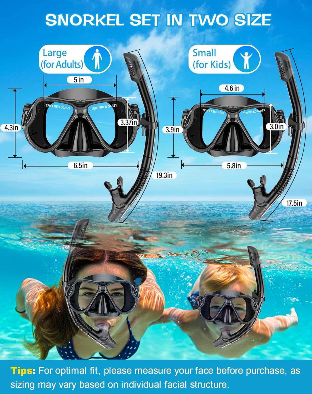 Greatever Dry Snorkel Set,Panoramic Wide View Anti-Fog Scuba Diving Mask,Professional Snorkeling Gear for Adults Kids - Image 5