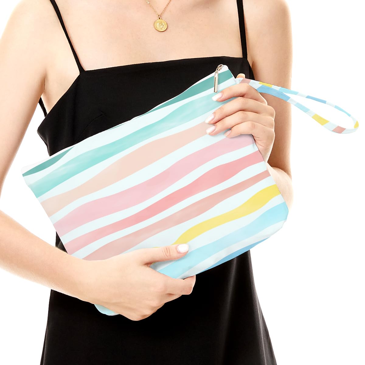 Fokongna Wet Dry Bag, Wet Bag for Swimsuit Travel Beach Bag, Diaper Bag Toiletry Bag Waterproof Large Makeup Bag, Zipper Pouch for Women Girls Sister Friends Wet Bag Starfish Sea Beach rainbow Gifts - Image 2