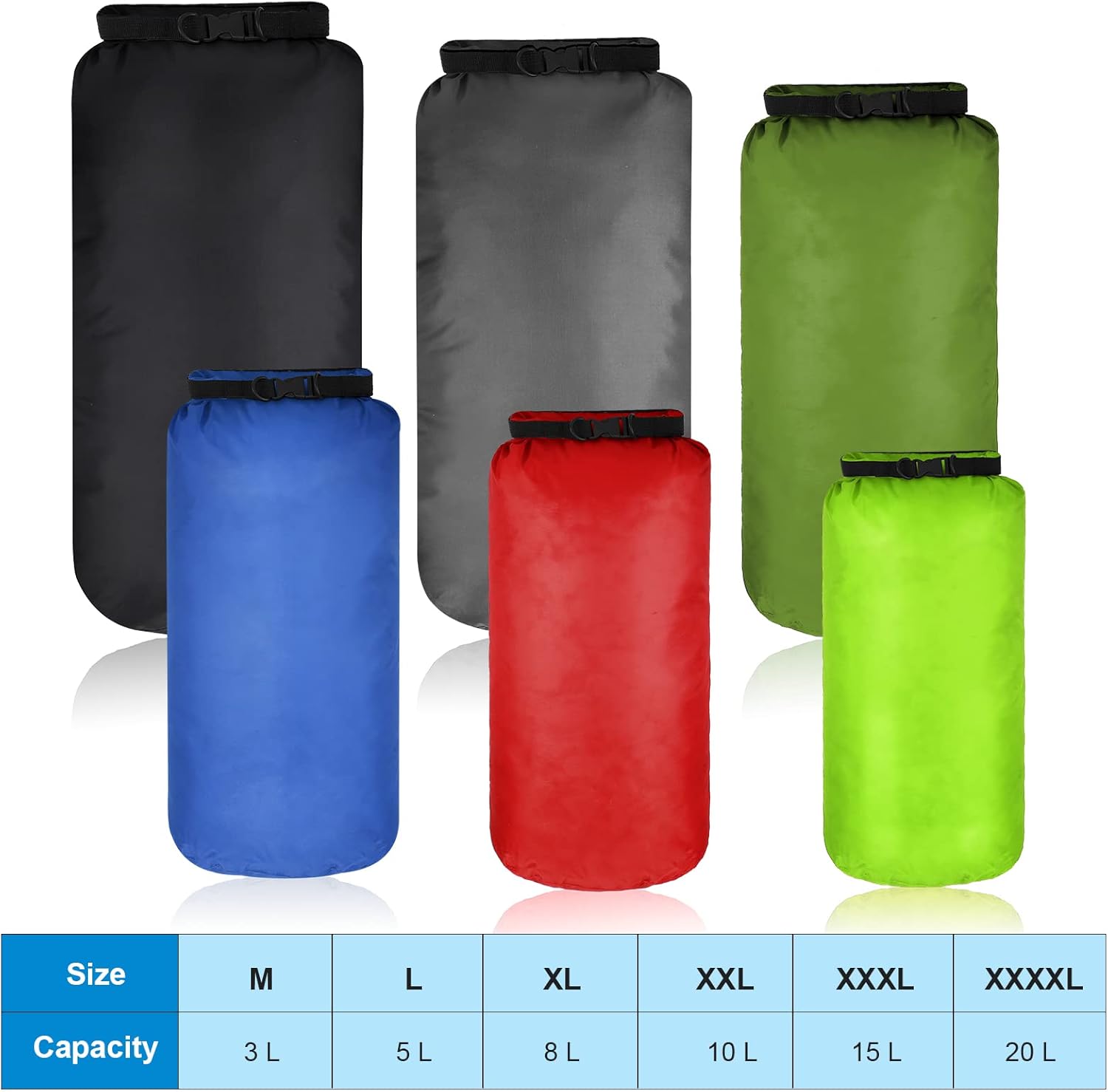 Shappy 6 Pcs Waterproof Dry Bag Set Ultralight Stuff Sack 20/15/10/8/5/3L Backpacking Bag with Long Adjustable Strap Outdoor Keep Gear Dry Sack for Camping Kayaking Boating Hiking Travel - Image 3
