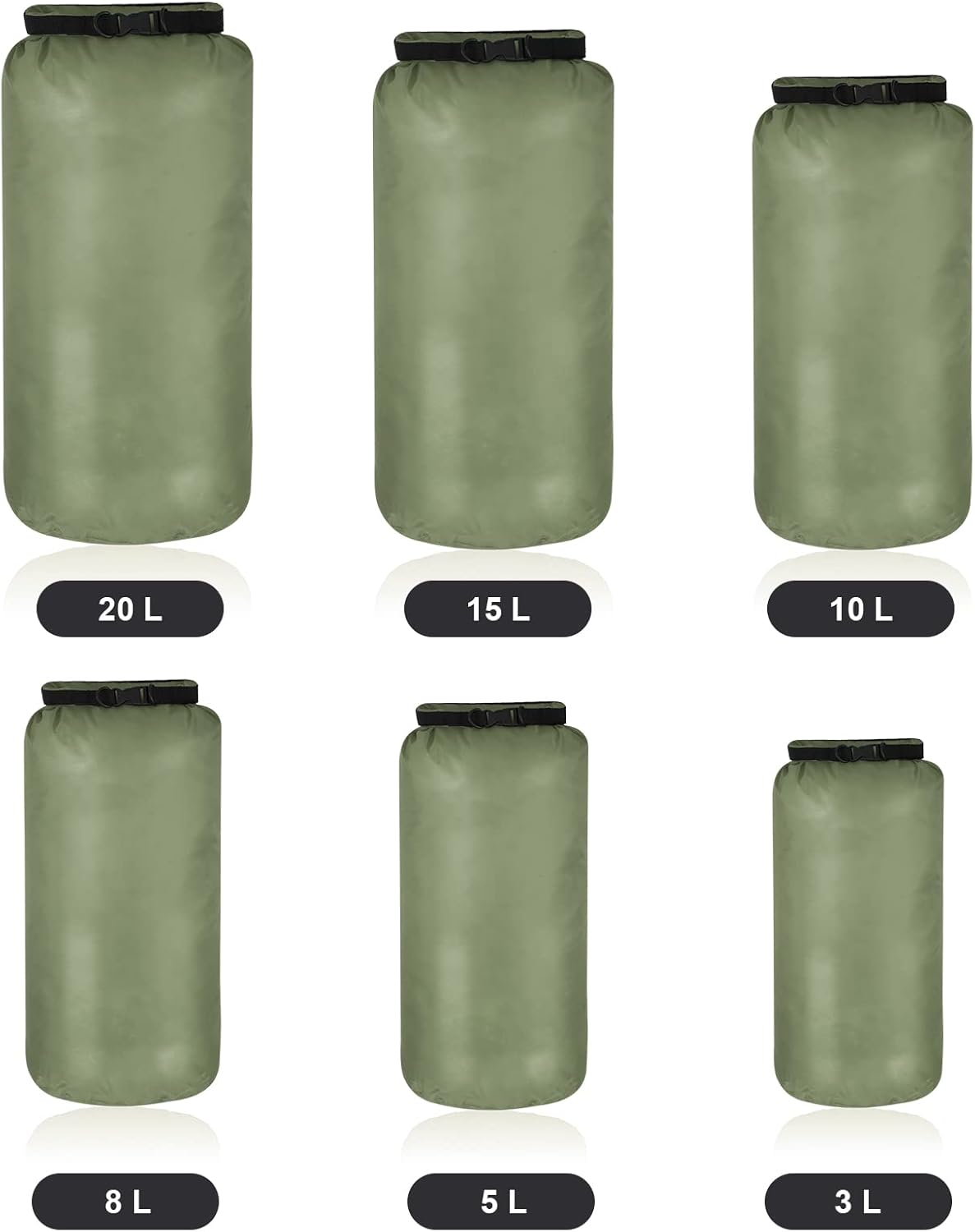 Shappy 6 Pcs Waterproof Dry Bag Set Ultralight Stuff Sack 20/15/10/8/5/3L Backpacking Bag with Long Adjustable Strap Outdoor Keep Gear Dry Sack for Camping Kayaking Boating Hiking Travel - Image 3