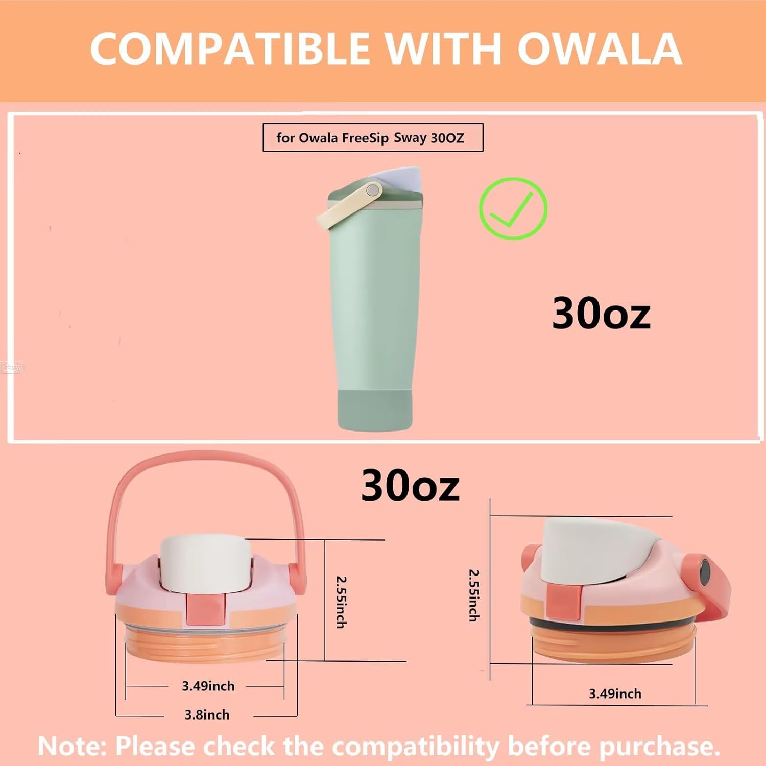Replacement Lid for Owala FreeSip Sway 30 oz & 40 oz Water Bottle and Tumbler 40 oz, One Button Water Bottle Top Replacement Cap Compatible with Owala Freesip Sway Cup , Leakproof Lids Accessory - Image 3
