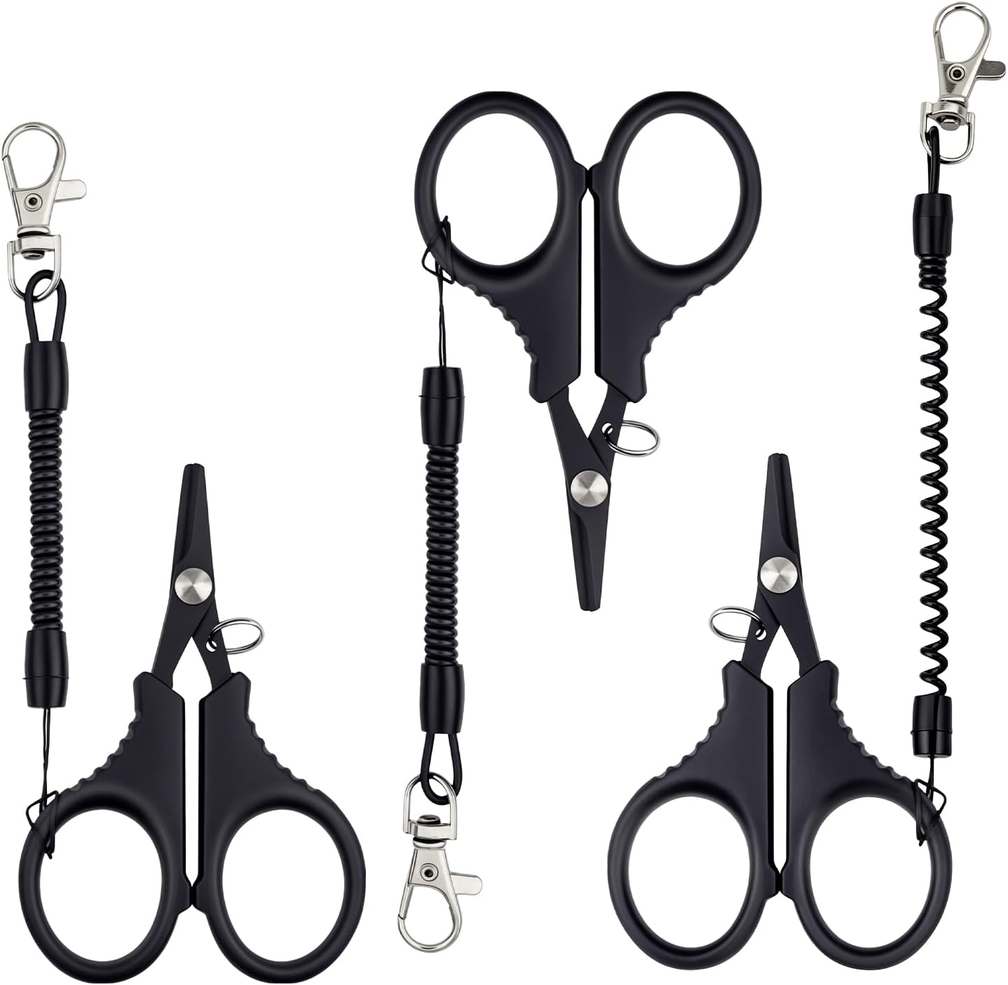3 PCS Fishing Scissors, Stainless Steel Fishing Line Cutter &braided Line Cutter, Cutters with Titanium Coating-Fishing with Hook and Retractable Coil Lanyards Fishing Accessories (Black)