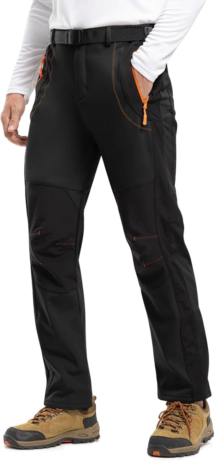 TBMPOY Men's Snow Ski Hiking Pants Waterproof Winter Fleece Lined Pants Camping Skiing Ice Fishing Pants with Belt - Image 2