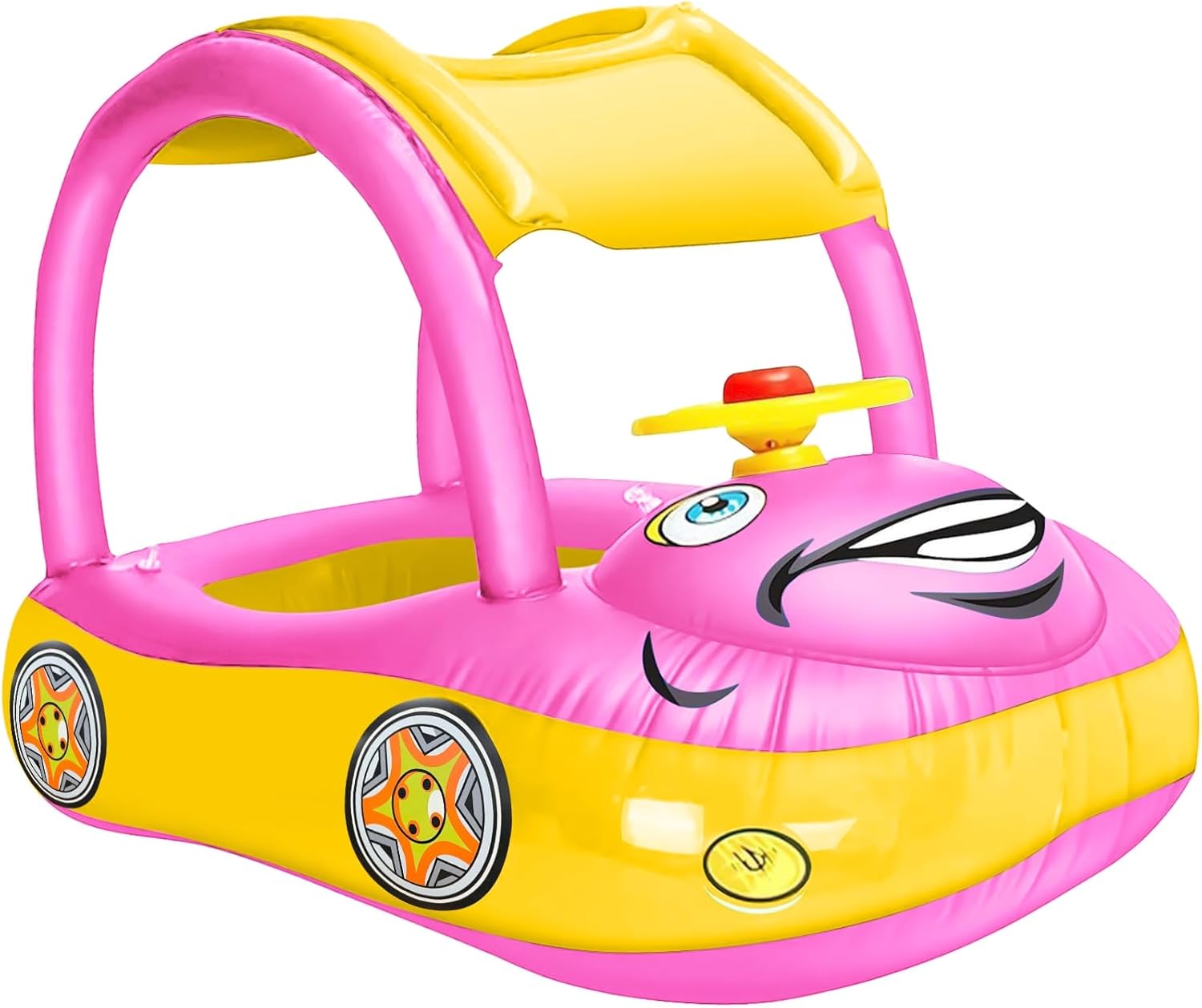 iGeeKid Inflatable Baby Pool Float with Canopy, Safty Seat for Infant Baby Swim Float Rings Car Shaped Swimming Pool Floaties for Babies Toddler Age of 18-36 Months (Pink) - Image 7