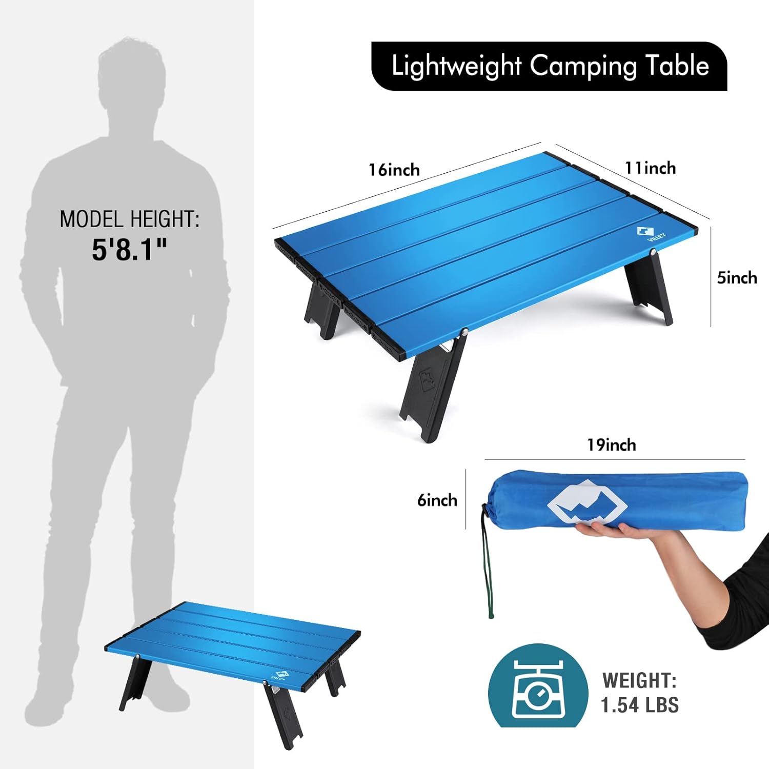 VILLEY Portable Mini Folding Beach Table, Ultralight Aluminum Side Table with Carry Bag for Camping, Picnics, and Outdoor Activities - Image 3