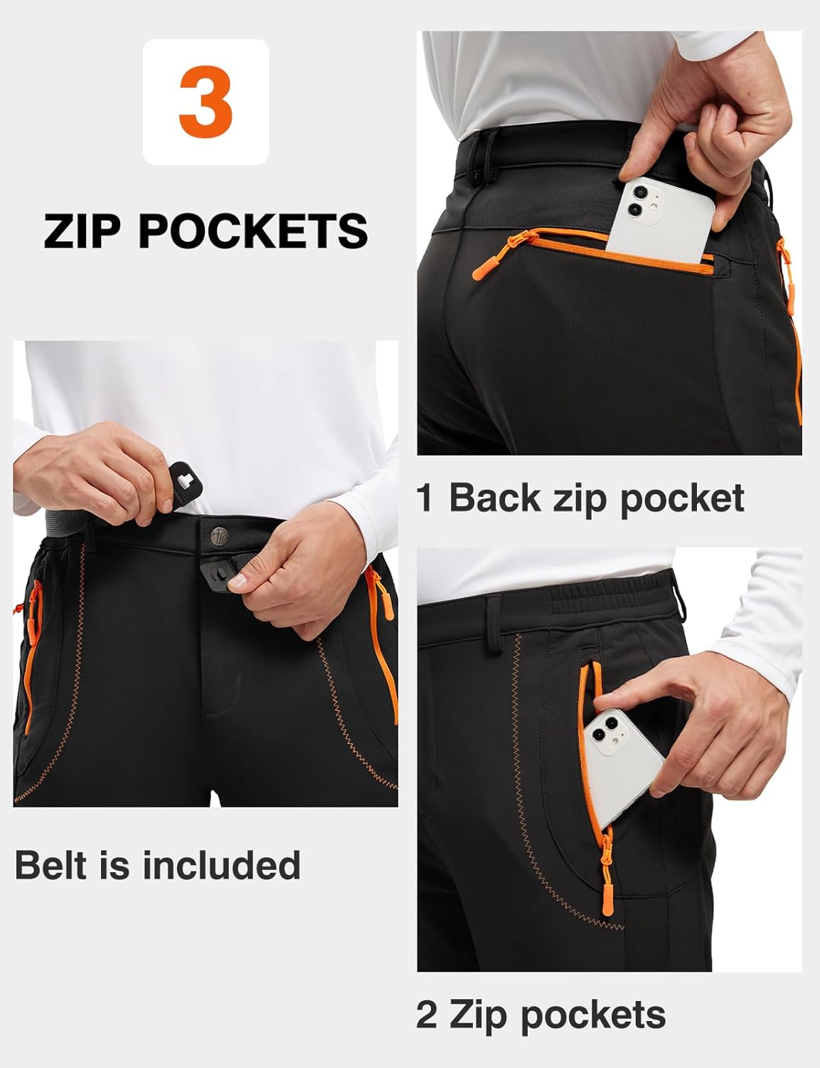 TBMPOY Men's Snow Ski Hiking Pants Waterproof Winter Fleece Lined Pants Camping Skiing Ice Fishing Pants with Belt - Image 6