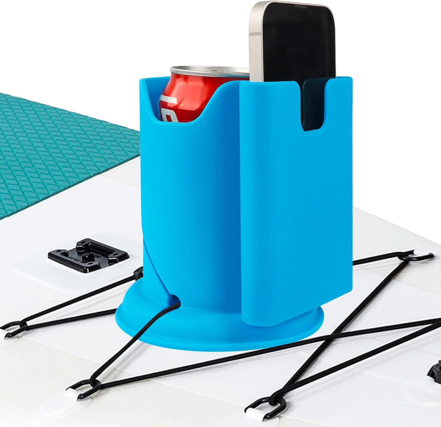 Paddleboard Cup Holder, Paddle Board and Kayak Drink Holder, 2-in-1 Drink & Phone Holder, Paddleboard Accessory for Surfboards, Canoes, SUPs, Kayaks, Boats (Blue)