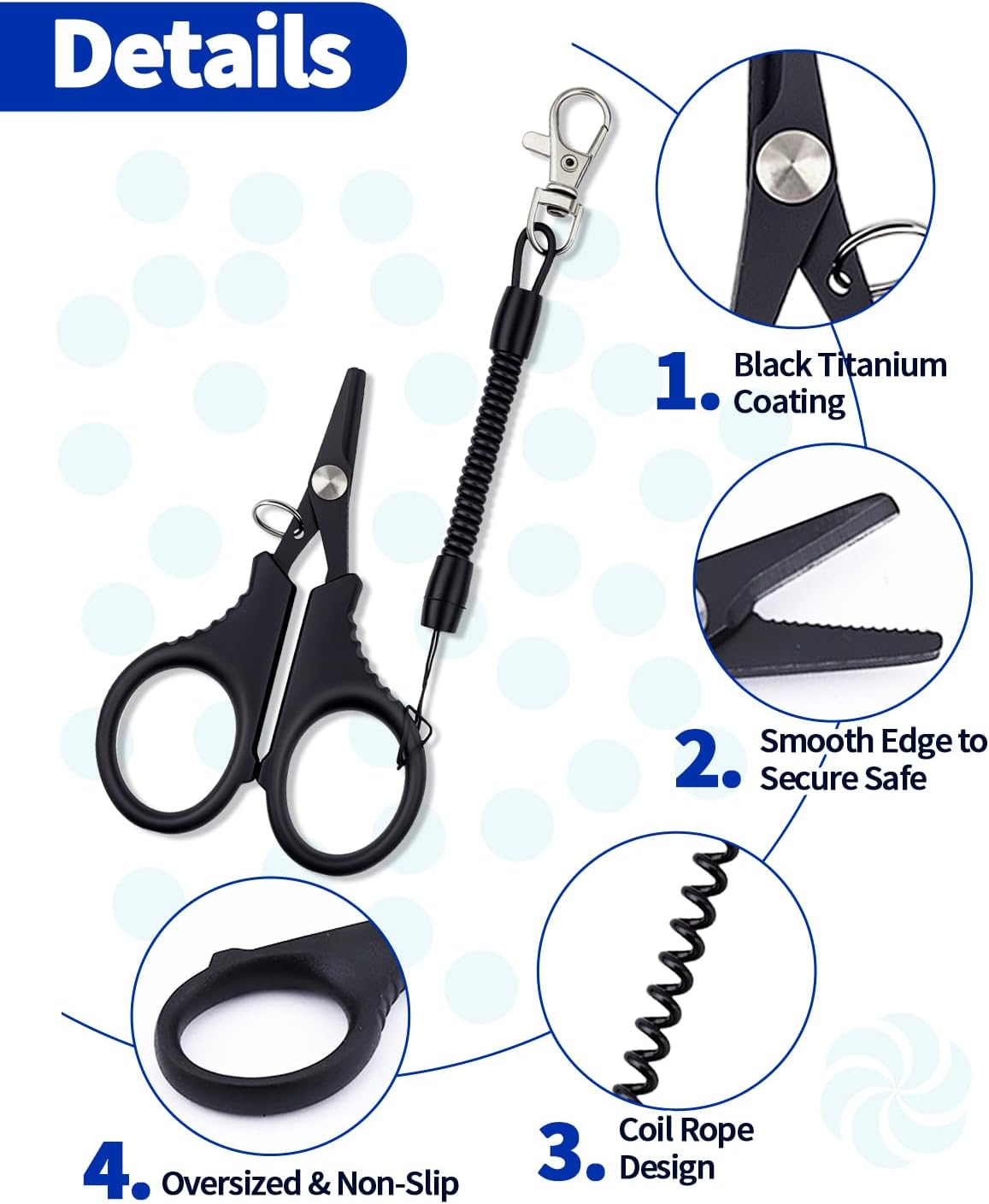 3 PCS Fishing Scissors, Stainless Steel Fishing Line Cutter &braided Line Cutter, Cutters with Titanium Coating-Fishing with Hook and Retractable Coil Lanyards Fishing Accessories (Black) - Image 3