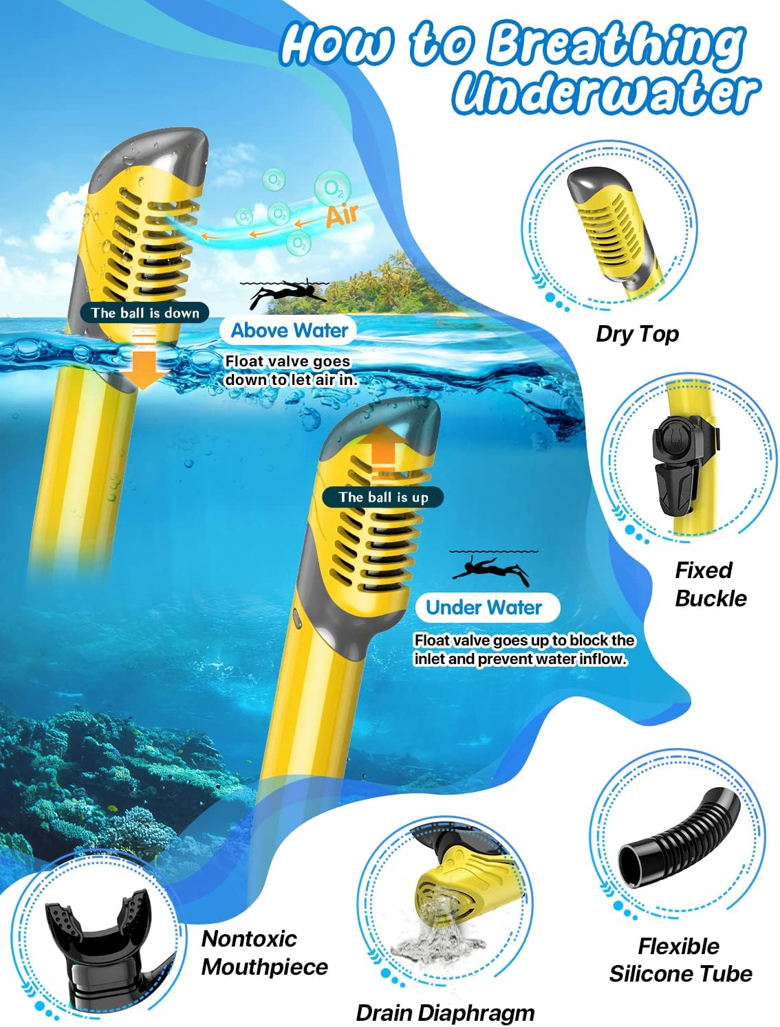 Zenoplige Mask Fins Snorkel Set, Snorkeling Gear for Adults, Panoramic View Snorkel Mask Anti-Fog, Adjustable Dive Flippers, Dry Top Snorkel and Travel Bag, Scuba Gear for Swimming Snorkeling Diving - Image 3