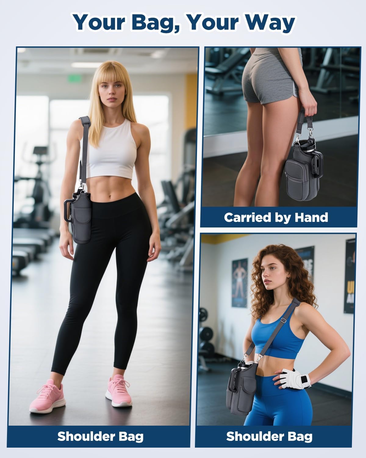 Magnetic Gym Bag Water Bottle Carrier Holder with Phone Pockets & Shoulder Strap for Men Women,Water Bottle Holder, Gym Pouch, Crossbody Bag for Travel, Sports, Work, Fitness - Dark Gray - Image 7