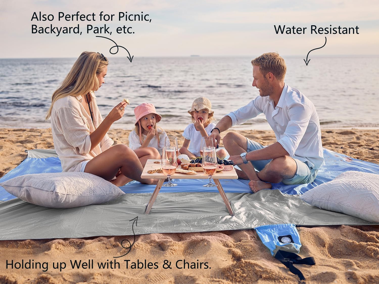 WEKAPO Beach Blanket Sandproof Waterproof, Extra Large Beach Mat, Oversized & Compact Sand Free, Quick Drying Beach Essentials for Vacation, Cruise, Picnic & Camping with Stakes - Image 4