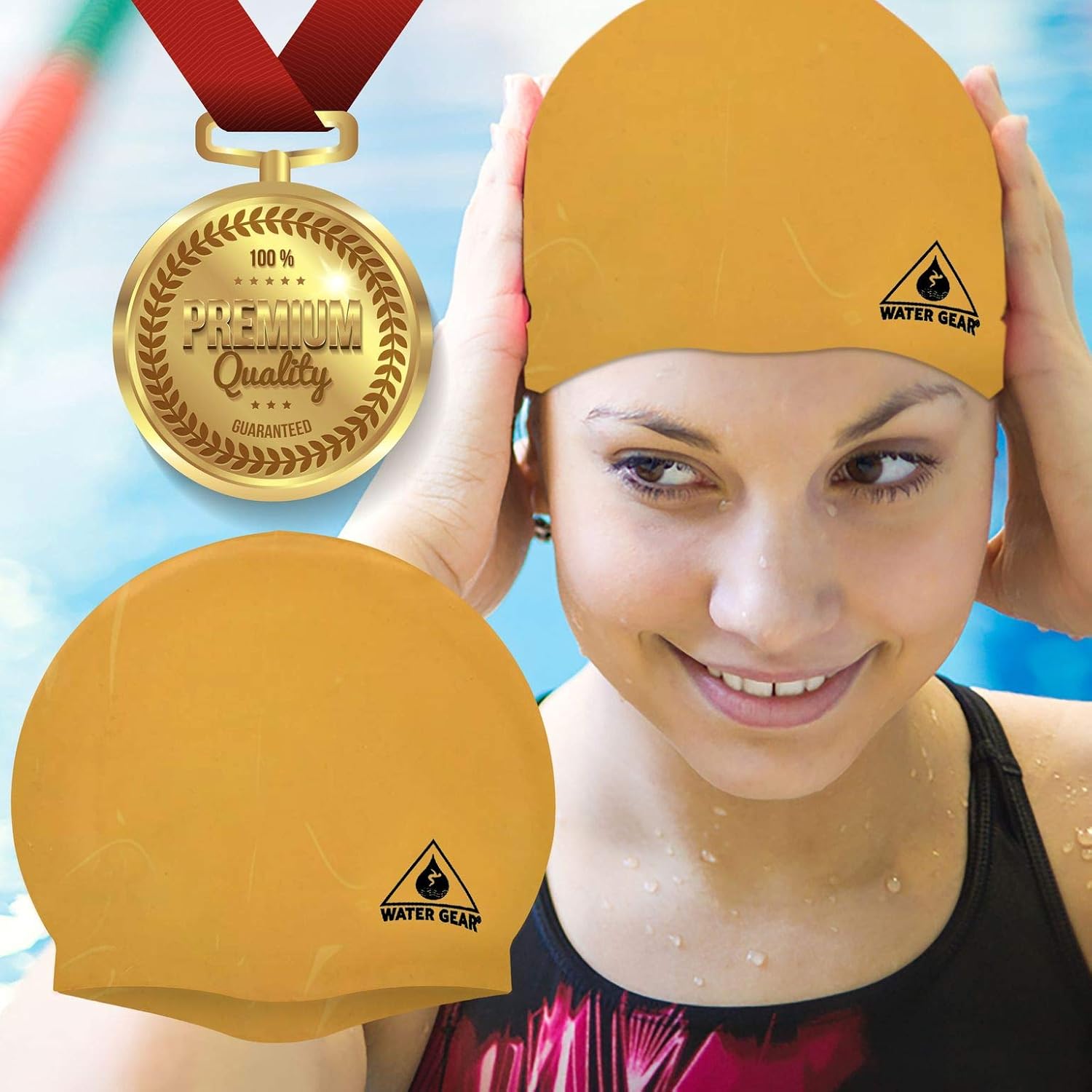 Water Gear Silicone Adult Swim Cap - Flexible Unisex Waterproof - Great for Short and Long Hair - Improve Your Performance - Women Men and Teens -Triathlon Swimmers and Athletes - Image 6