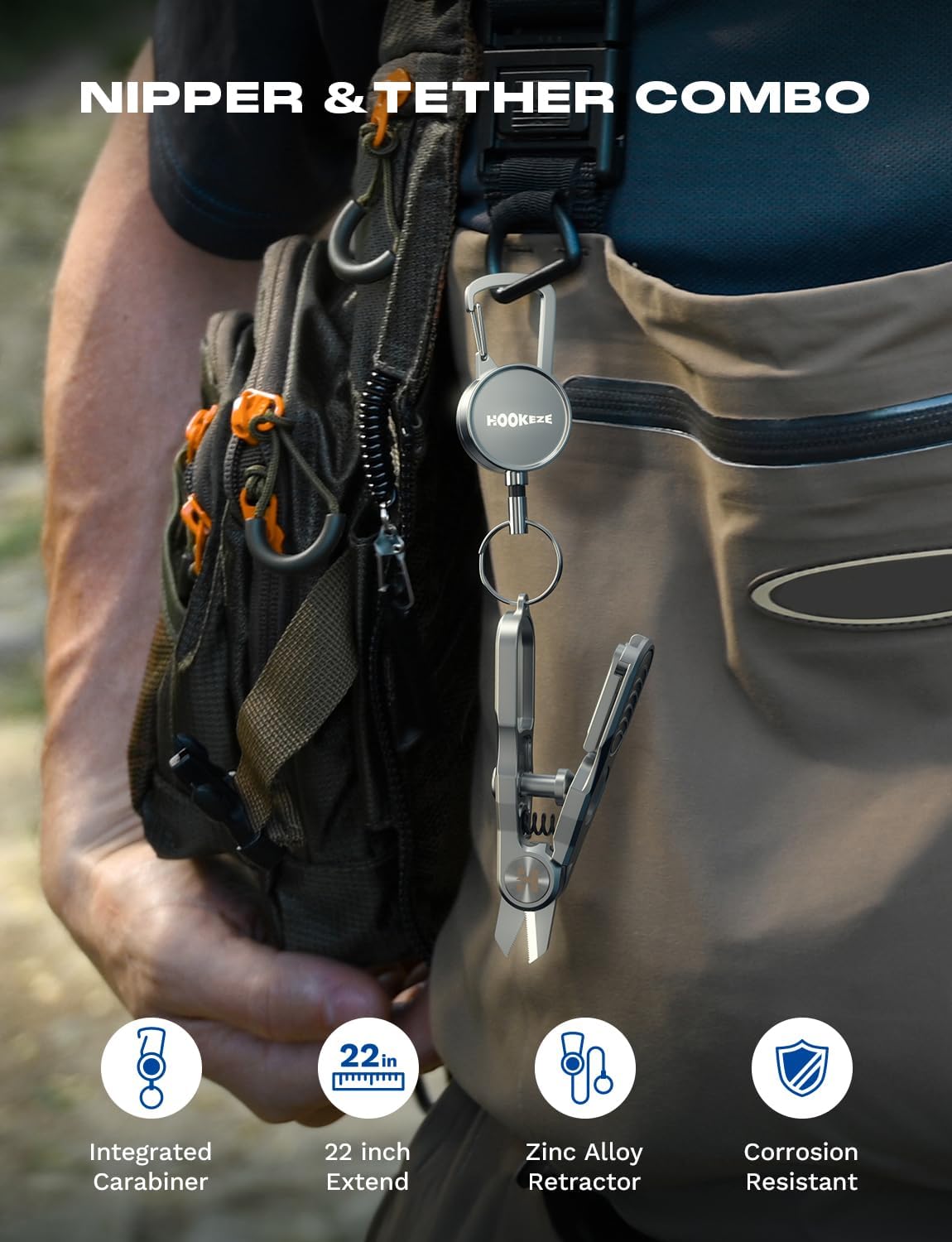 HOOK-EZE Fishing Line Cutter, Fly Fishing Nippers with Retractors and Knot Tying Tool Accessories, Stainless Steel Braided Line Scissors Clippers for Mono and Fluoro Lines - Image 2