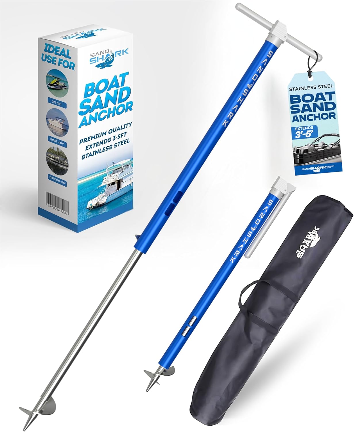 SandShark Anchor - Premium Screw in Boat Anchor, Pontoon Boat Anchor, Stainless Steel Shallow Water Anchor Pole, Sand Anchor w/Case - Essential Pontoon Boat Accessories