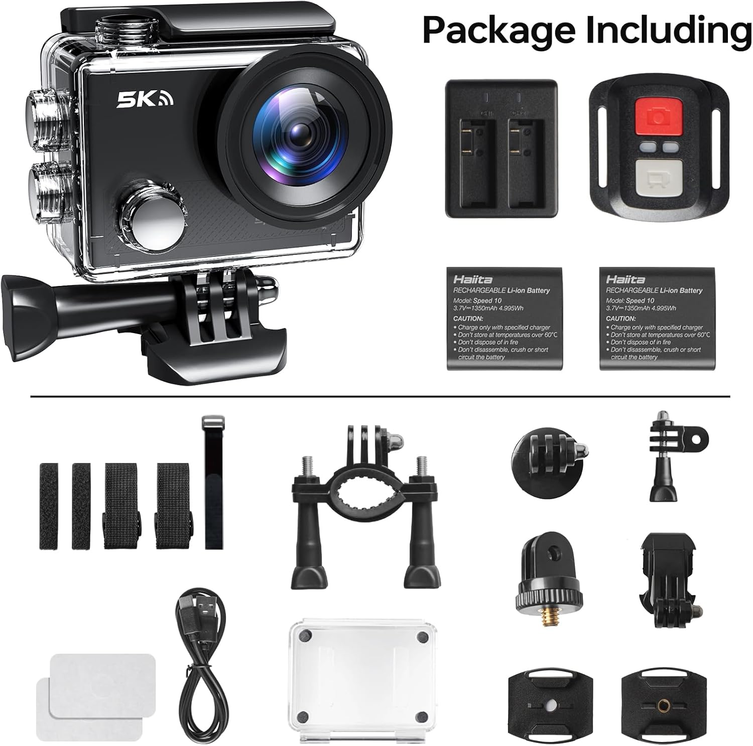 Action Camera 5K 30FPS Waterproof Camera Underwater 131FT with EIS WiFi App Remote Control 64GB Card 170° Wide Angle Sports Helmet Bike Video Black - Image 8