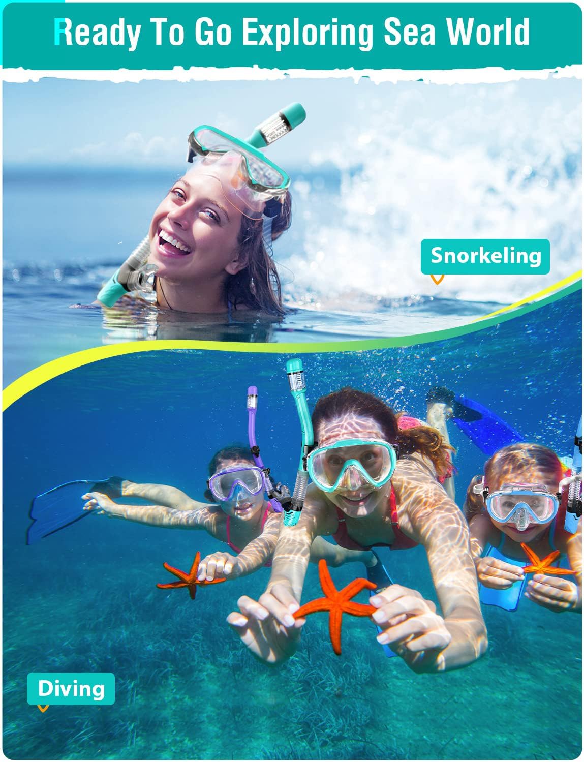 Snorkel Set Adults Snorkeling Gear Anti-Fog Panoramic View Swim Mask Dry Top Snorkel Kit with Carry Bag for Snorkeling Scuba Diving Swimming Travel - Image 7