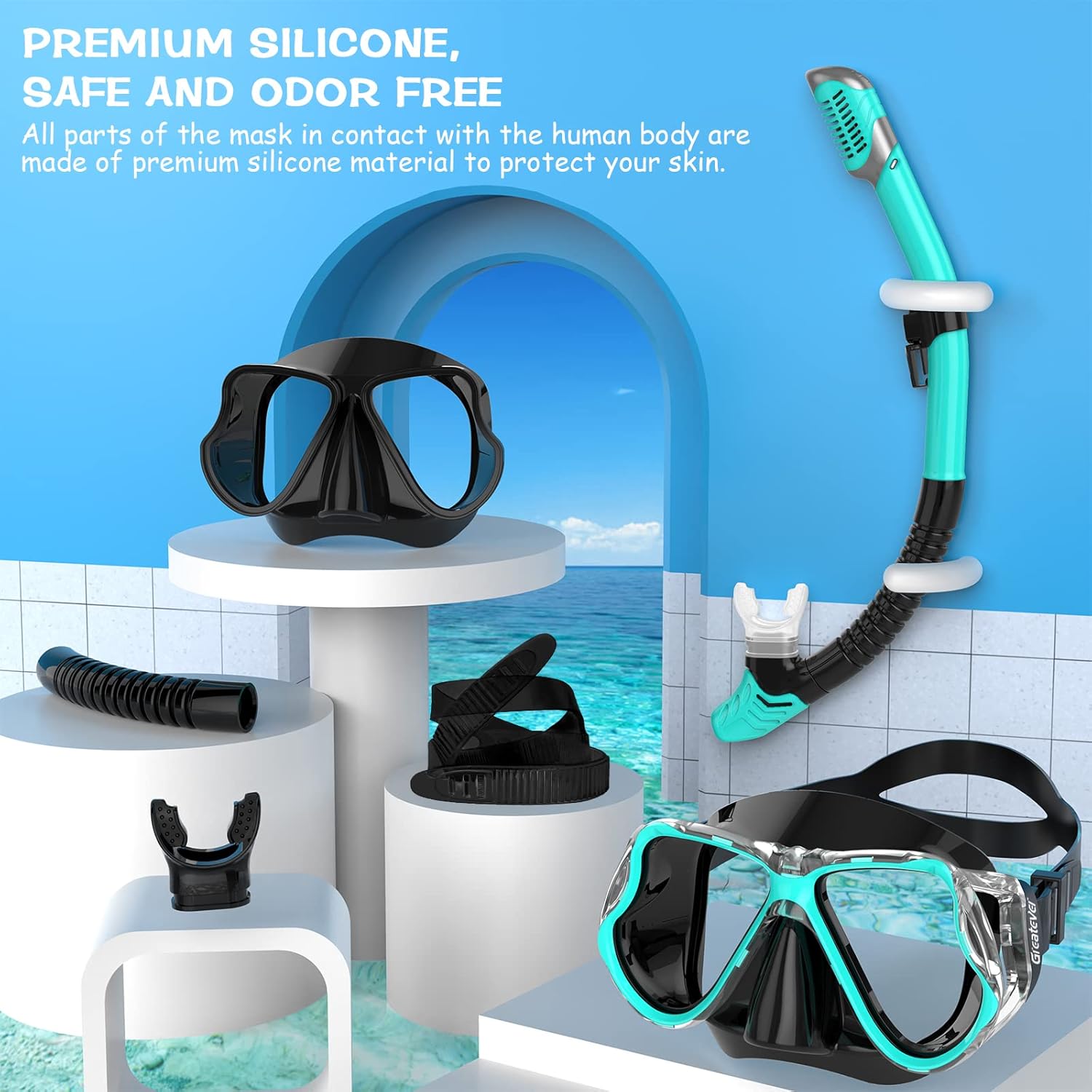 Greatever Dry Snorkel Set,Panoramic Wide View Anti-Fog Scuba Diving Mask,Professional Snorkeling Gear for Adults Kids - Image 6