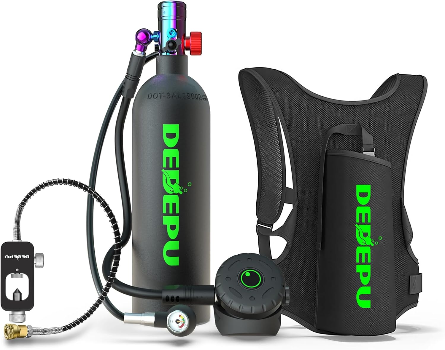 DEDEPU 2.3L Scuba Tank, Mini Diving Tank Small Lung Tank with Adapter, Up to 40 Mins Underwater Breathing Time, Portable Backup Air Cylinder, Emergency Resuce Pony Bottle