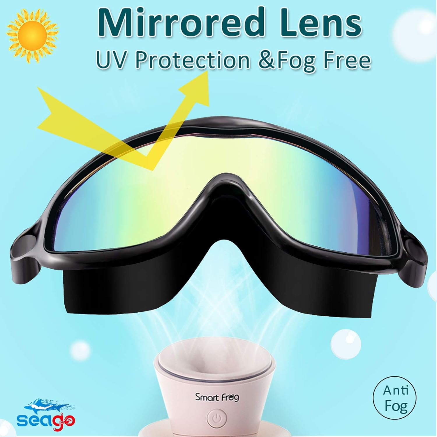 Seago Swim Goggles 2 Pack Anti-Fog Anti-UV Wide View Swimming Goggles for Kids 3-14 - Image 2