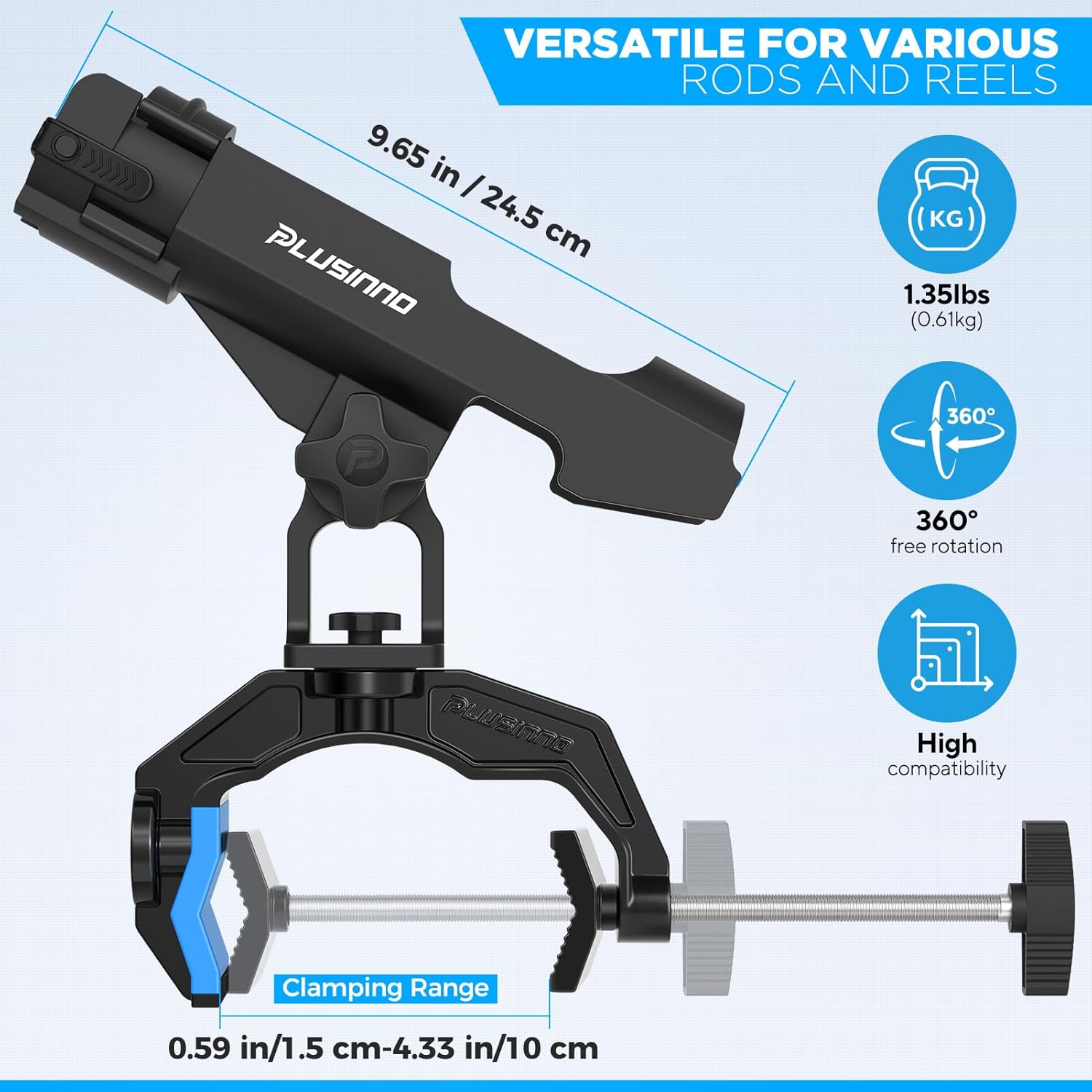 PLUSINNO 1/2/4 Pack Fishing Rod Holders for Boat, Fishing Rod Holder with Enlarge Clamp, Innovative Dual-V Shaped Design, Fit Round/Square Tube Boat Fishing, Fishing Gear, Fishing Gifts for Men - Image 4