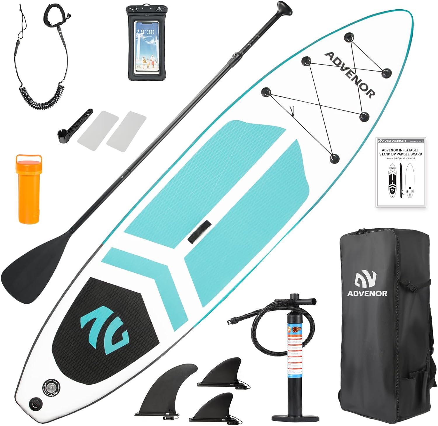 ADVENOR Paddle Board 11'x33 x6 Extra Wide Inflatable Stand Up Paddle Board with Hand Pump,Leash, Adjustable Paddle For Basic Version, Extra Kayak Paddle Kayak Seat 2 Fishing Mounts For Fishing Version