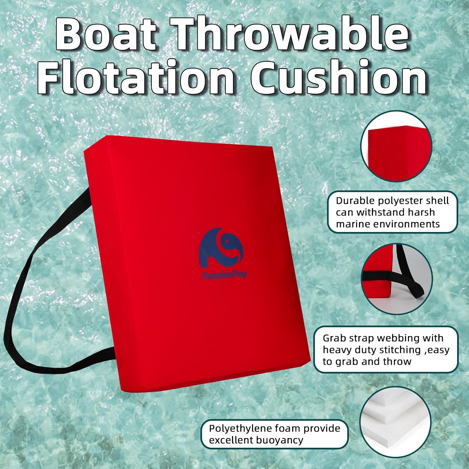 Throwable Flotation Cushion,Emergency Marine Foam Flotation Throwable Device,USCG Approved Type IV PFD Boat Throw Seat Cushion Life Preserver Emergency Safety Equipment for Boat Kayak Canoe Red-1PK - Image 5