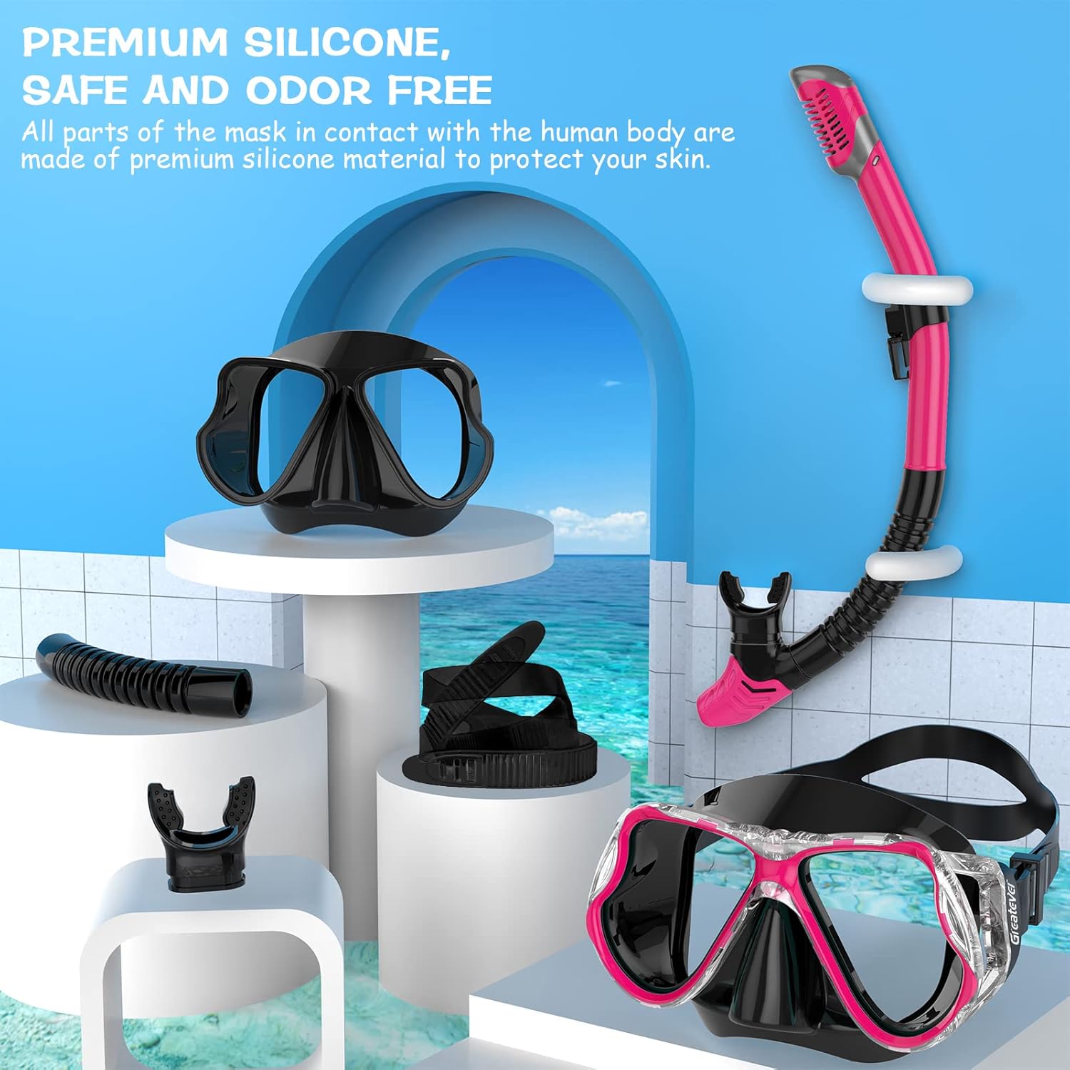 Greatever Dry Snorkel Set,Panoramic Wide View Anti-Fog Scuba Diving Mask,Professional Snorkeling Gear for Adults Kids - Image 6