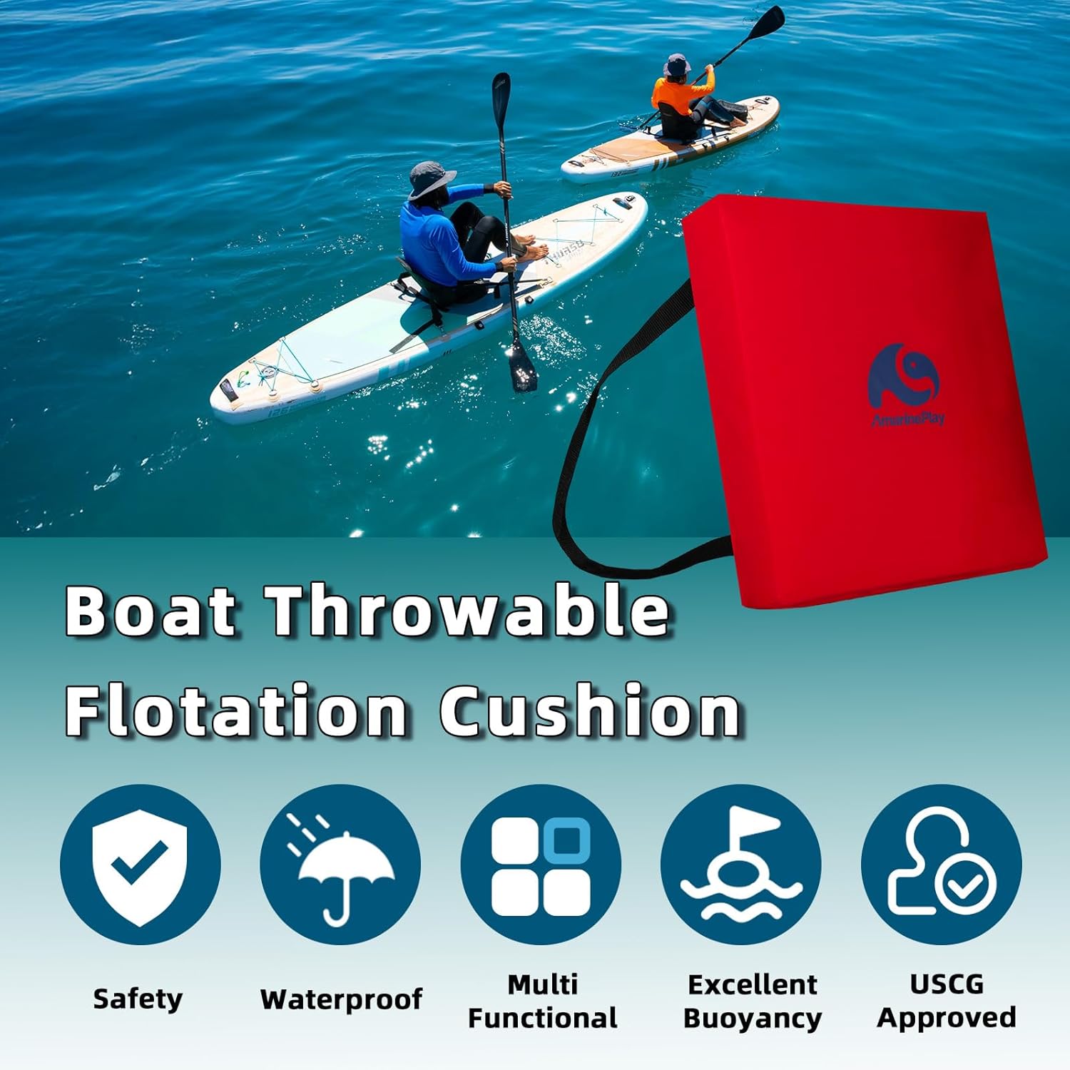 Throwable Flotation Cushion,Emergency Marine Foam Flotation Throwable Device,USCG Approved Type IV PFD Boat Throw Seat Cushion Life Preserver Emergency Safety Equipment for Boat Kayak Canoe Red-1PK - Image 3