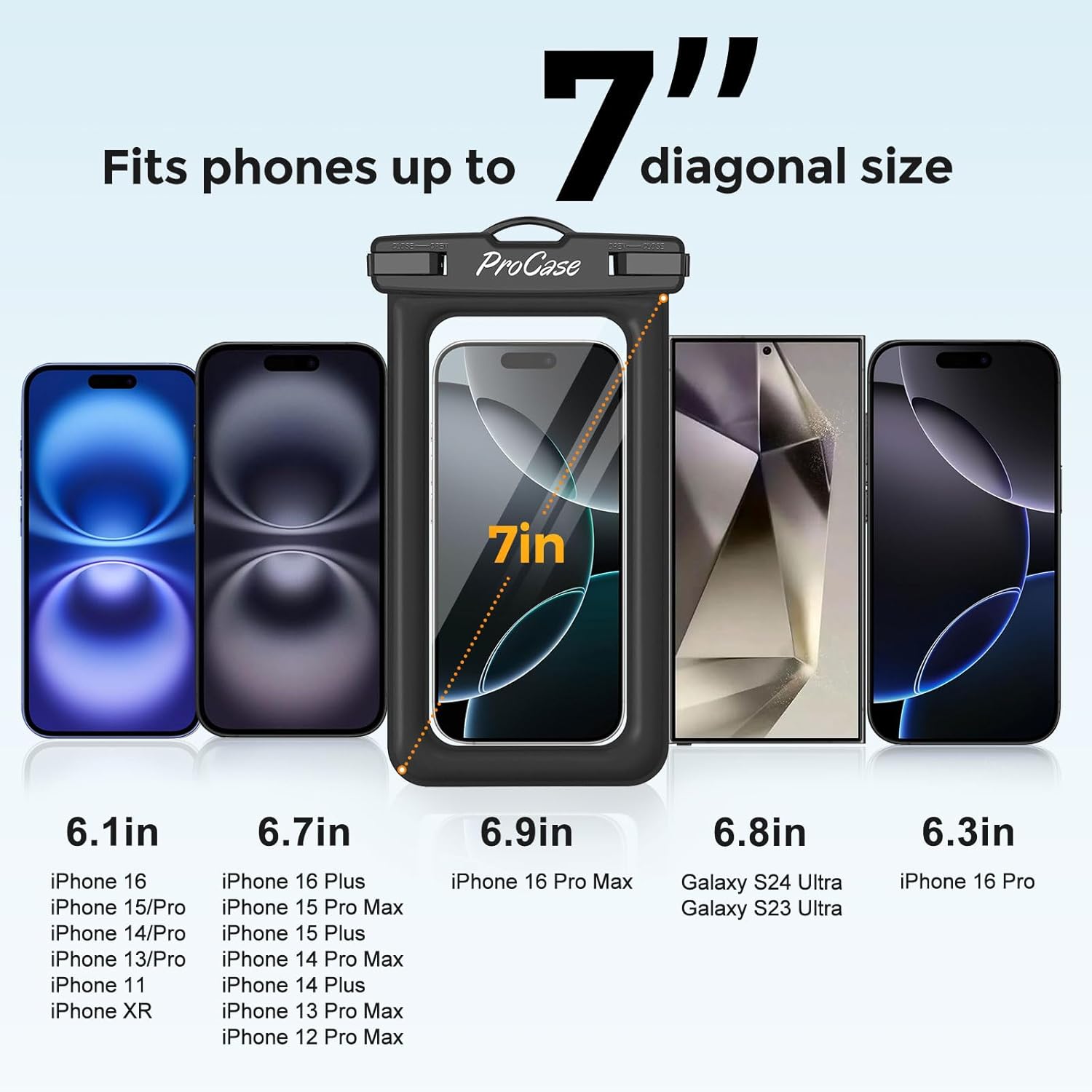 ProCase 2 Pack Floating Waterproof Phone Pouch IPX8, Universal Dry Bag Fits iPhone 17/16/15/14/13 Series, Galaxy S24/S23/S22, Pixel 8/7 (Up to 7”), Touchscreen, Underwater & Snow Protection -Black - Image 5