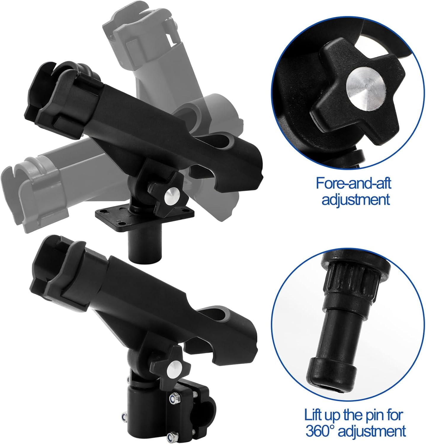 Bekith 2 Pack Fishing Rod Holder with Combo Mount, Adjustable Fishing Boat Rod Holder, Black Finish - Image 4