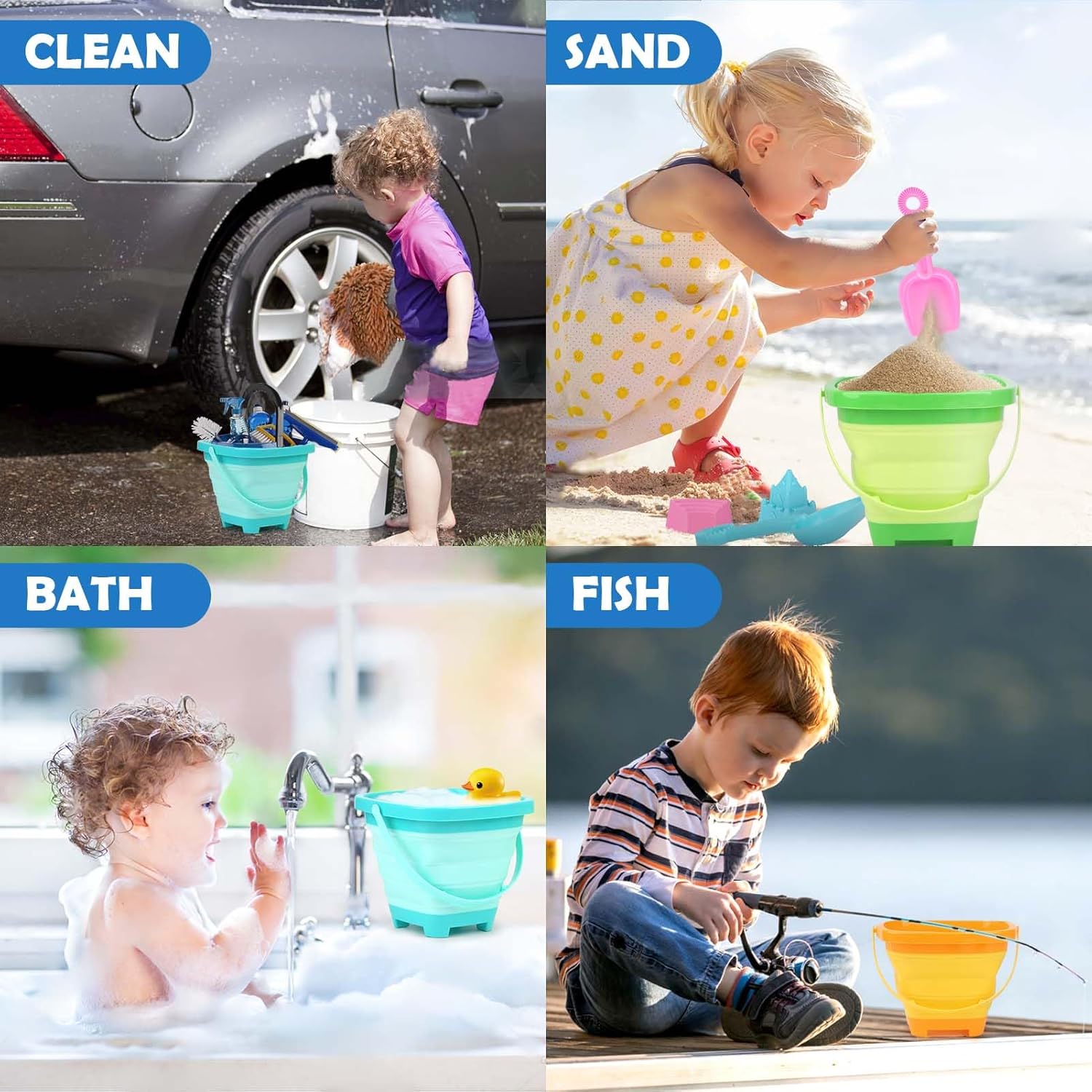 Dreamon Beach Toys for Kids 3-10, Collapsible Sand Toys Include 3 Pack Foldable Buckets with Mesh Bag, 24 PCS Beach Mold and Shovels Molds, Travel Sandbox Beach Toys for Toddler - Image 6