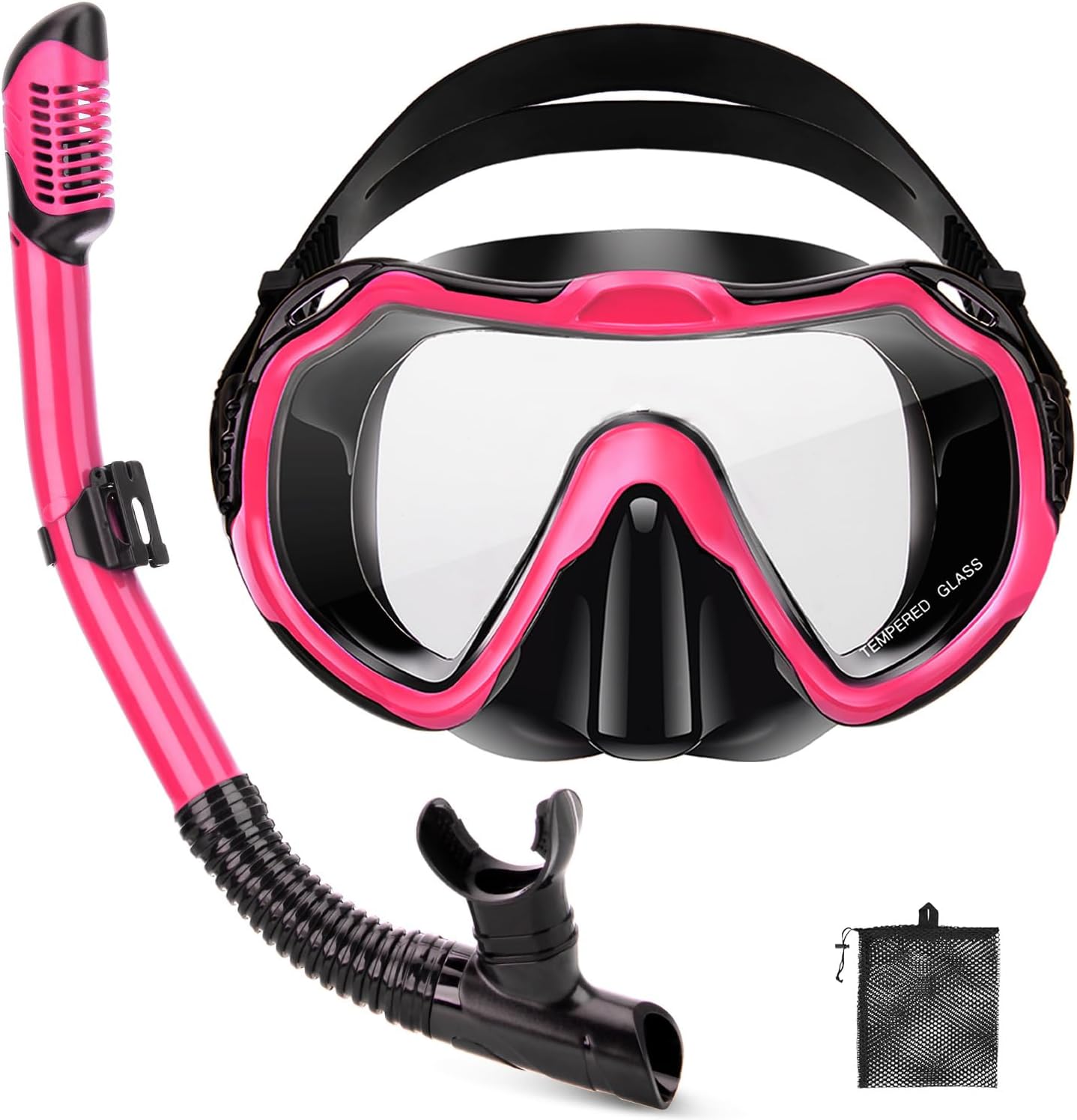 Snorkeling Gear for Adults, Adult Snorkel Set with Panoramic Anti-Leak and Anti-Fog Tempered Glass Snorkel Mask, Dry Top Snorkel, Snorkle Mask Set Adult with Mesh Bag Ear Plug for Snorkeling
