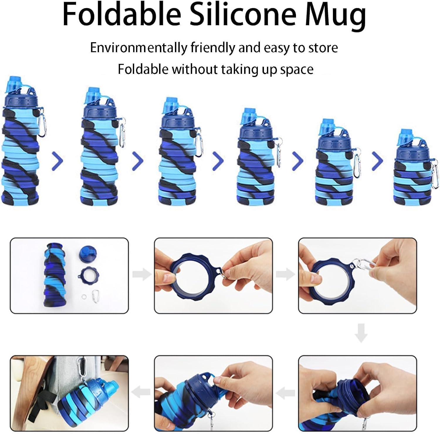 Collapsible Water Bottles Travel water bottle Sports Portable Sport Water Bottle Reusable Water Bottles comes with mountaineering Buckle 500ml silicone Water-proof camping water bottle - Image 4